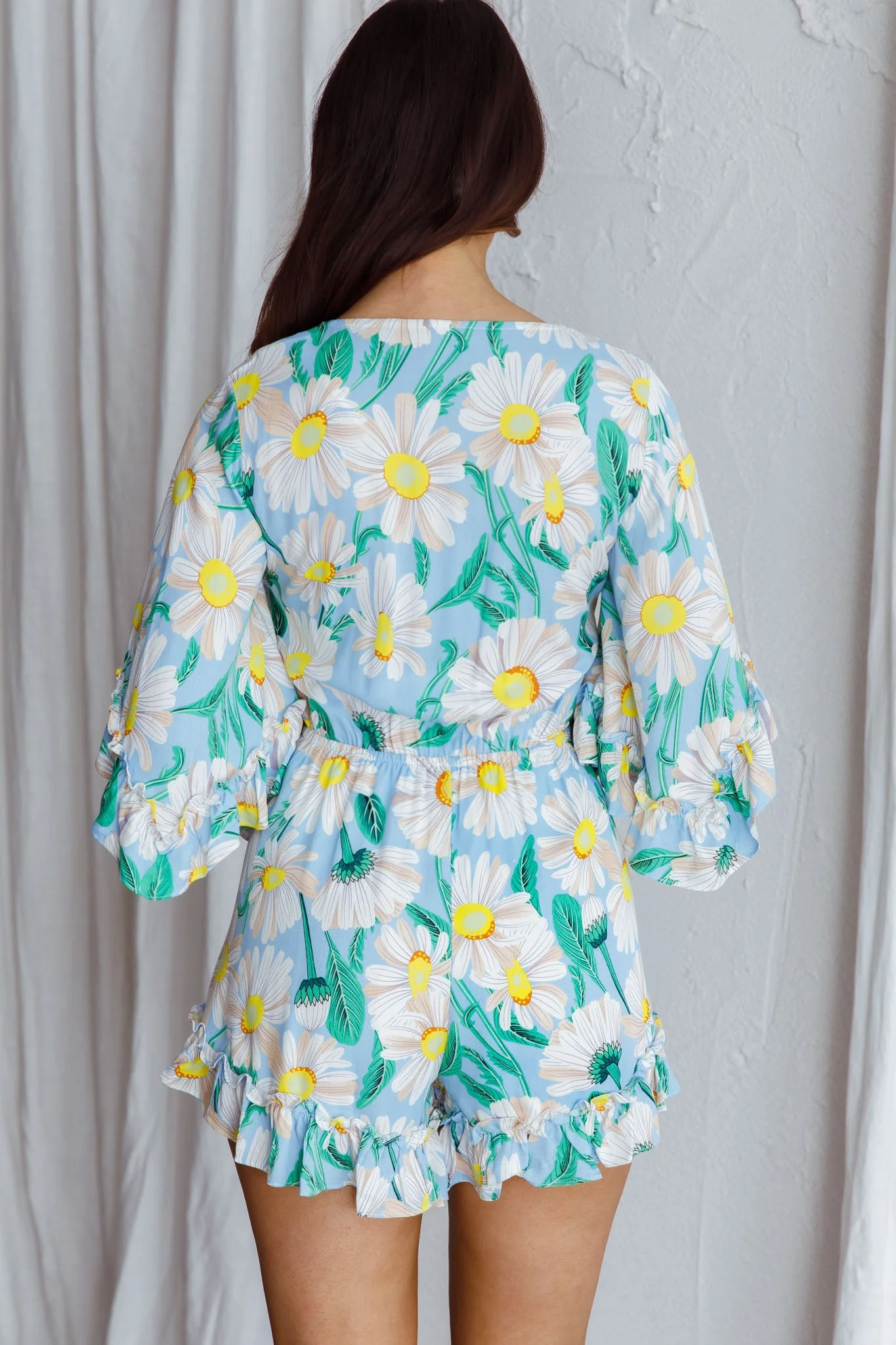 Athira Tied Bust Flared Sleeve Romper Daisy Blue - Image 4
