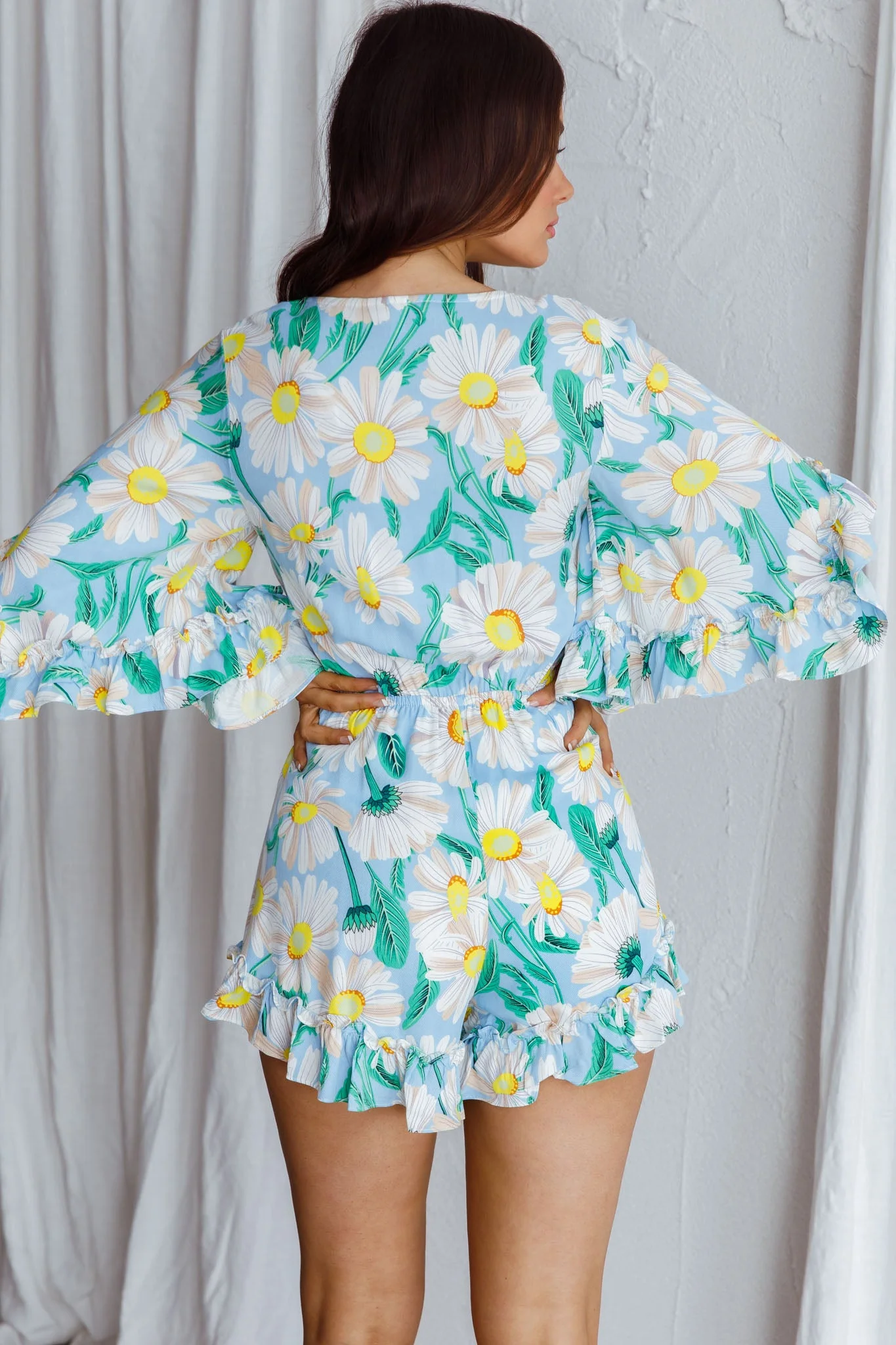 Athira Tied Bust Flared Sleeve Romper Daisy Blue - Image 7