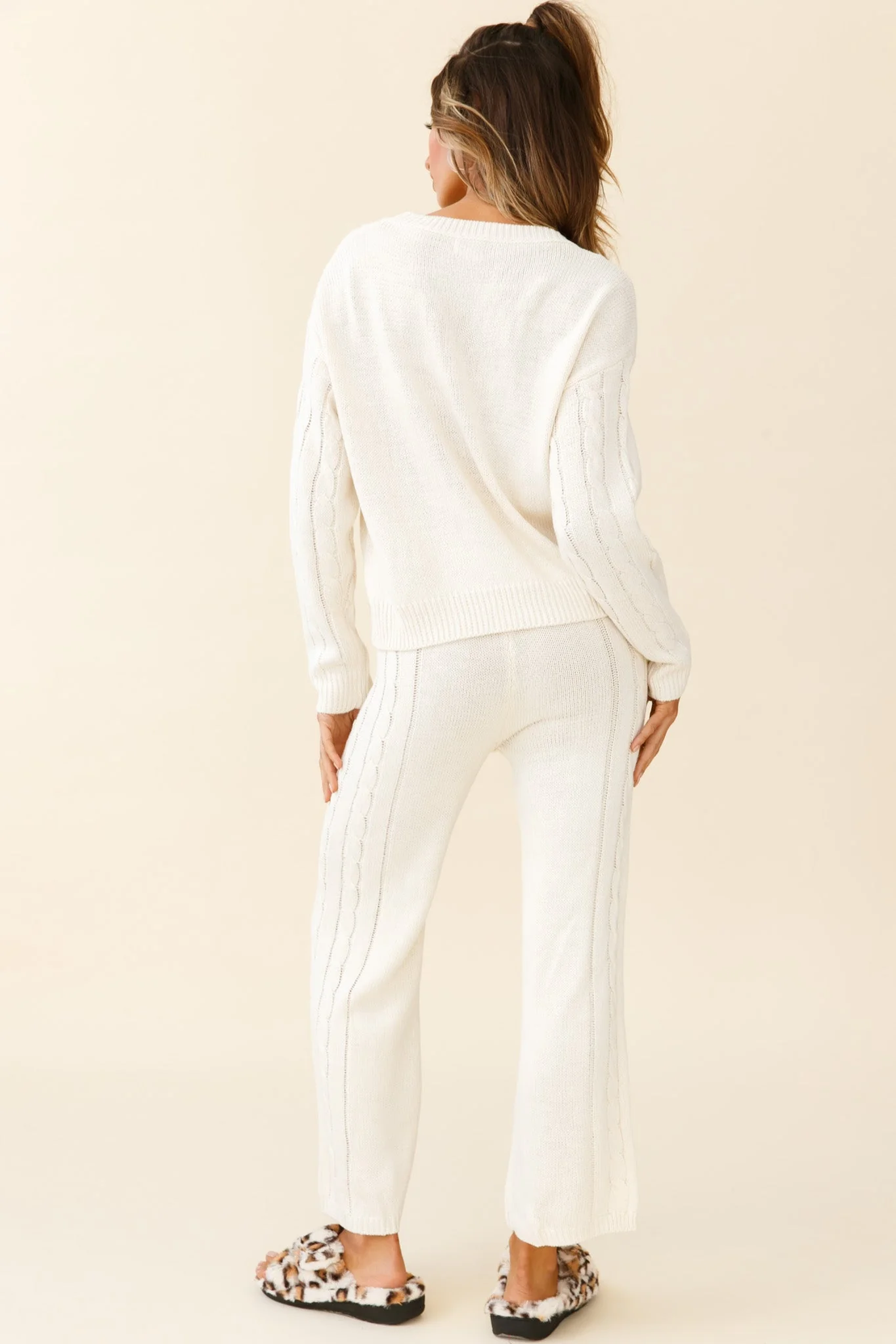 Atlas Cable Knit Accent Sweater Cream - Image 3