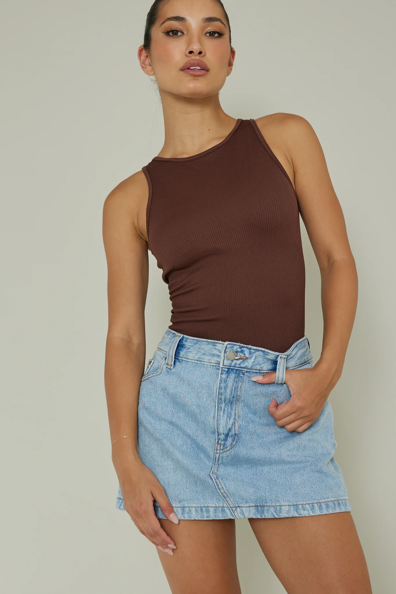 Attitude Ribbed Leotard Chocolate - Image 5