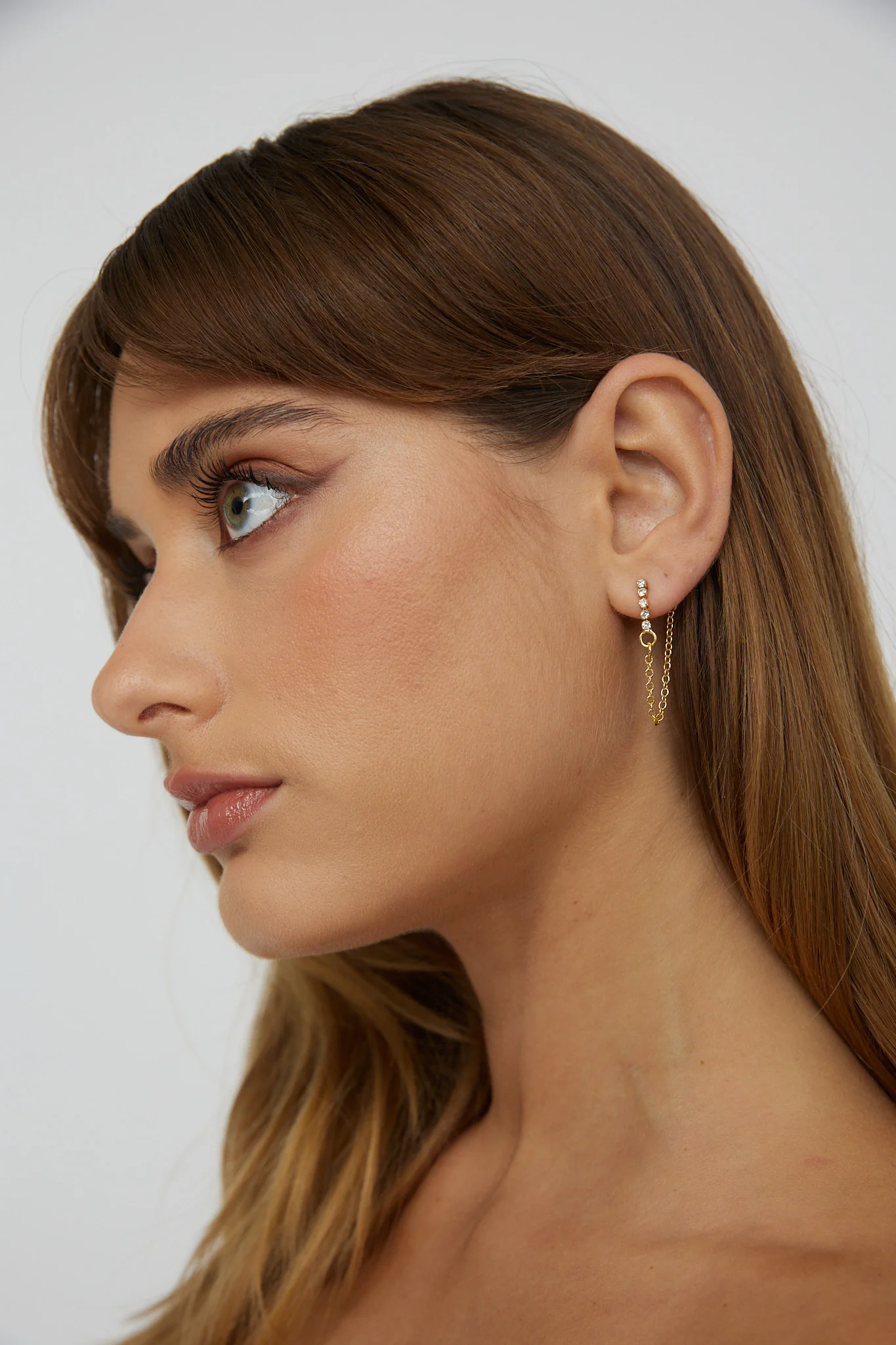 Audrina Chain Dangle Stud Earrings Gold - Image 2