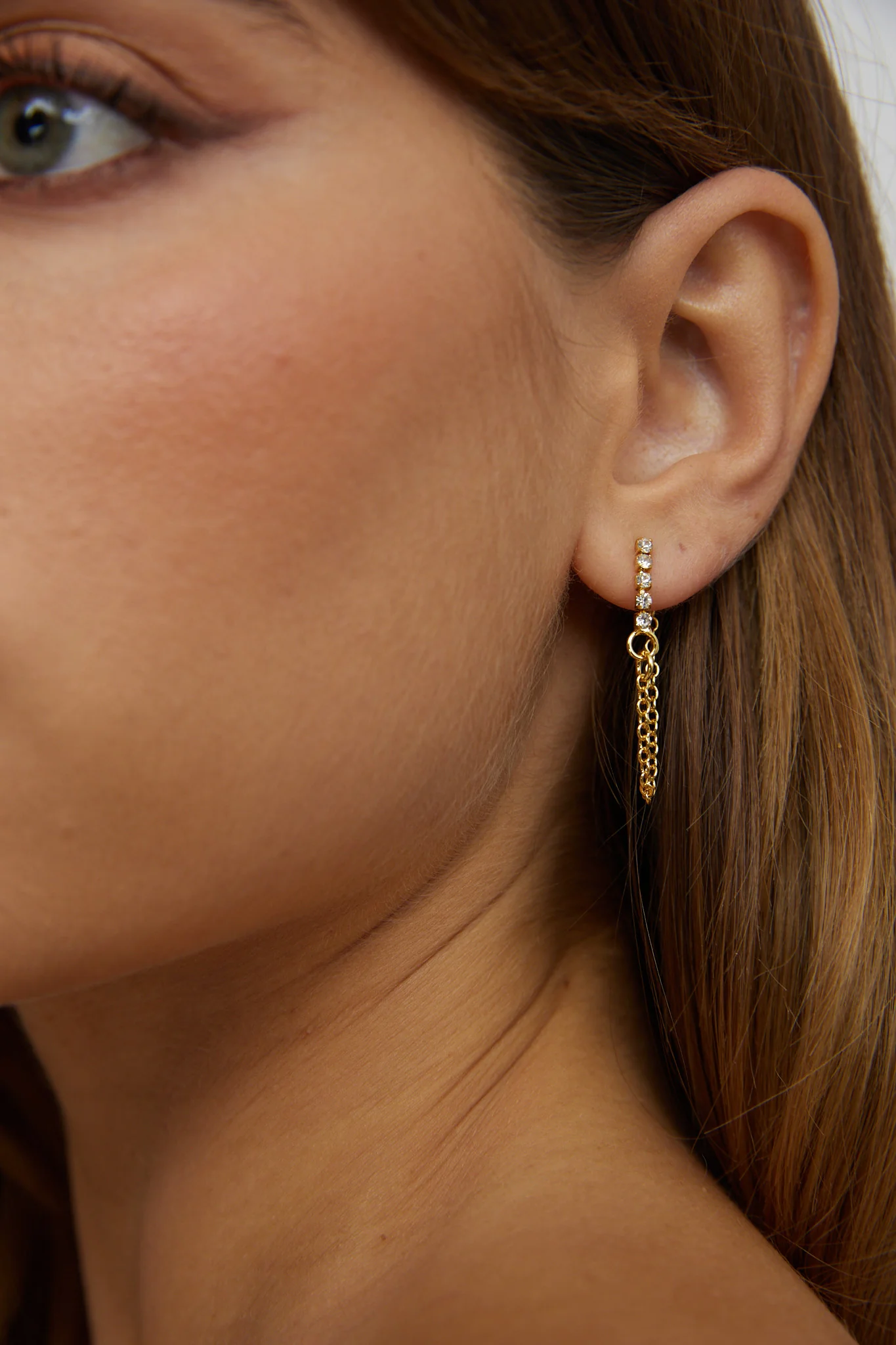 Audrina Chain Dangle Stud Earrings Gold - Image 3