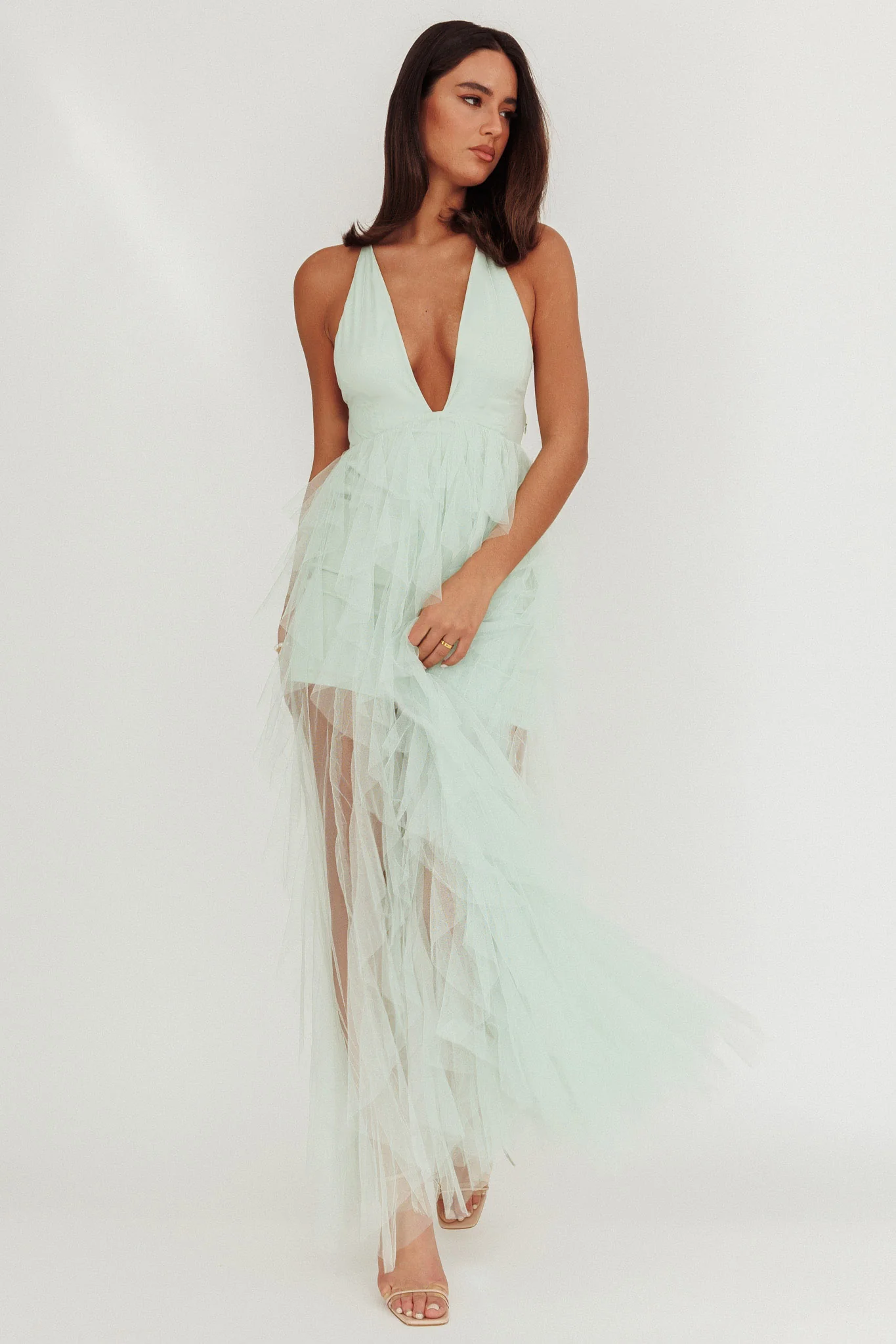 Auguste Cascading Frill Maxi Dress Mint - Image 4