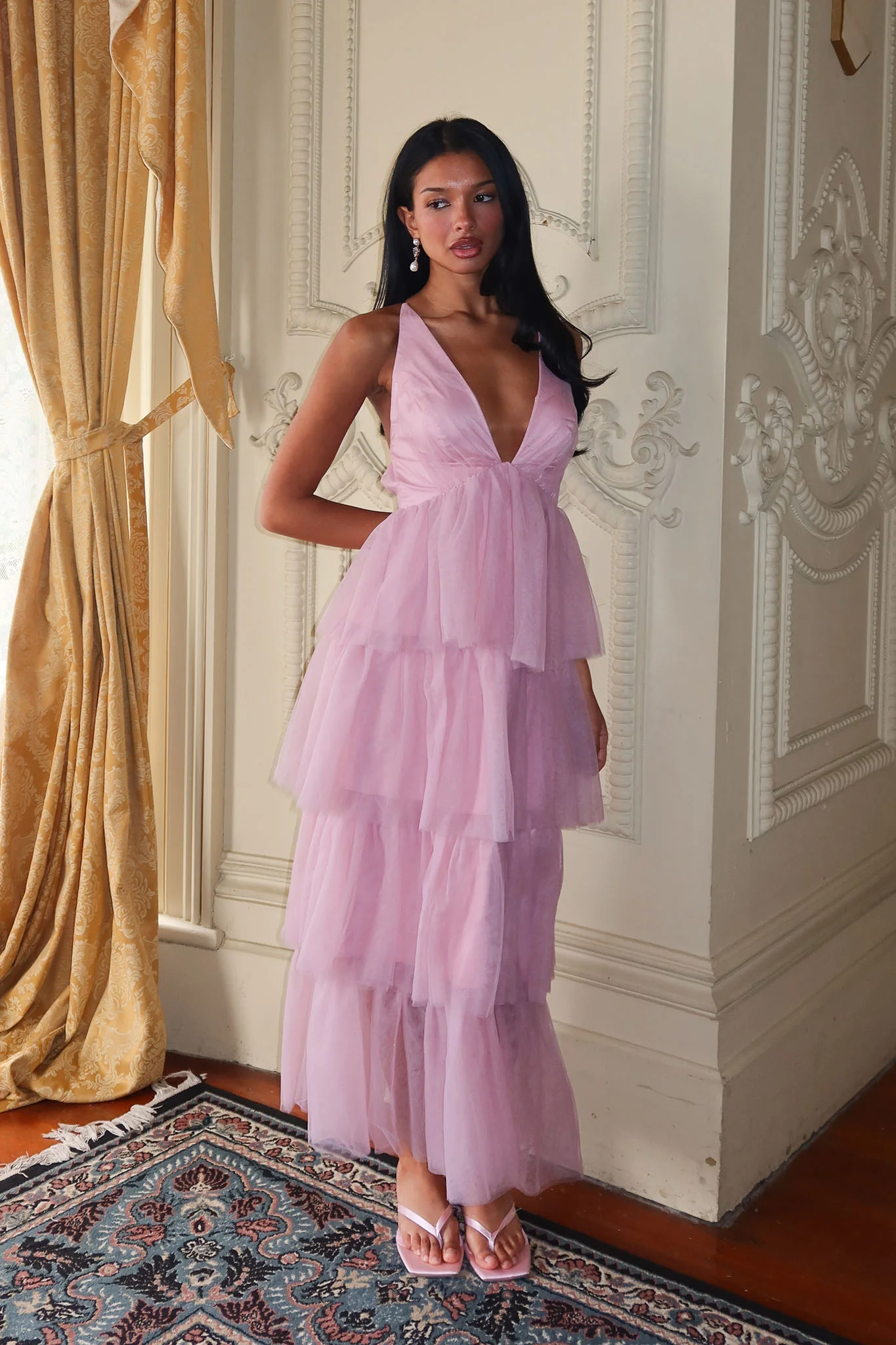 Auguste Tiered Frill Midi Dress Blush - Image 2