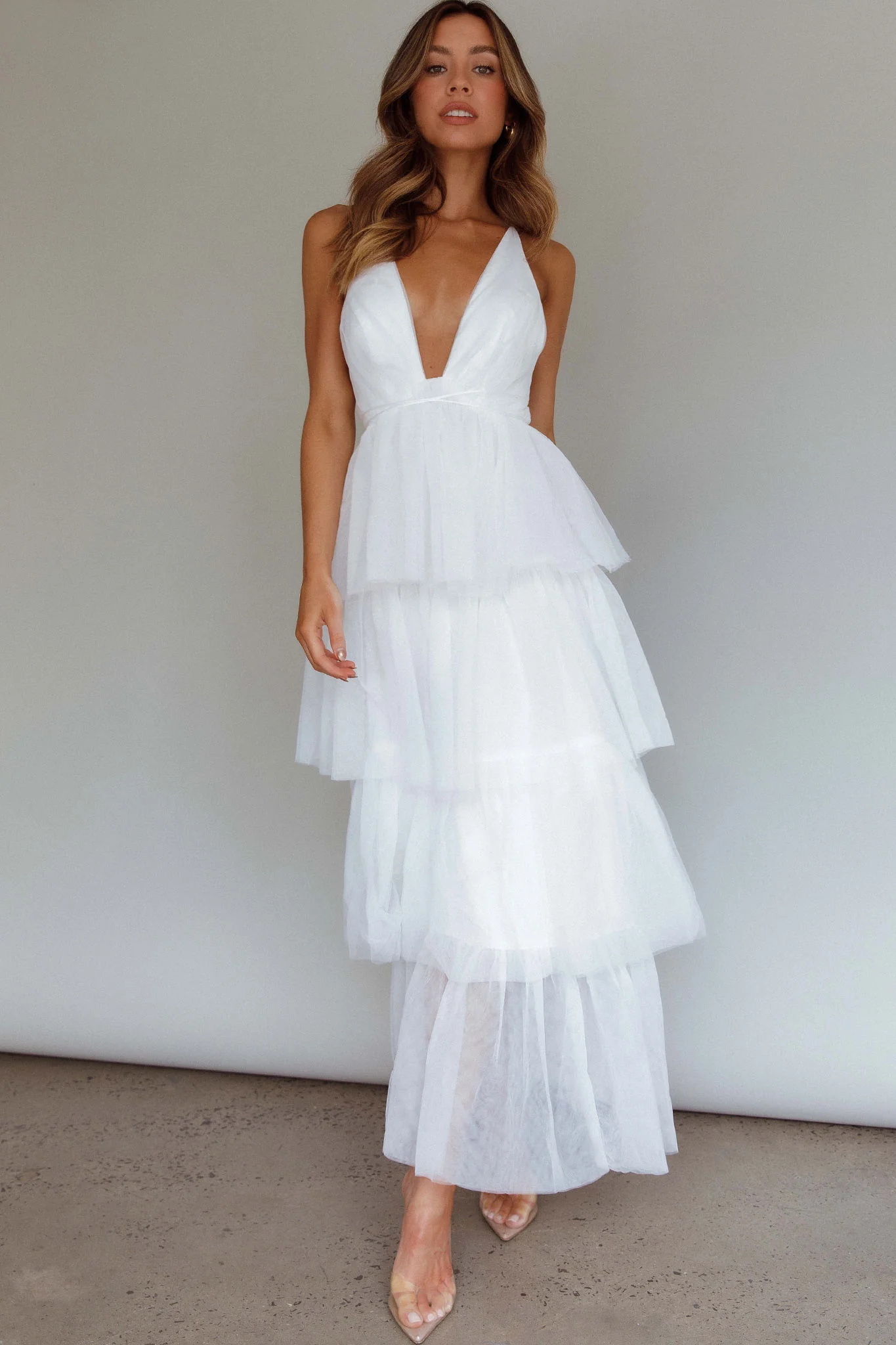 Auguste Tiered Frill Midi Dress White - Image 3