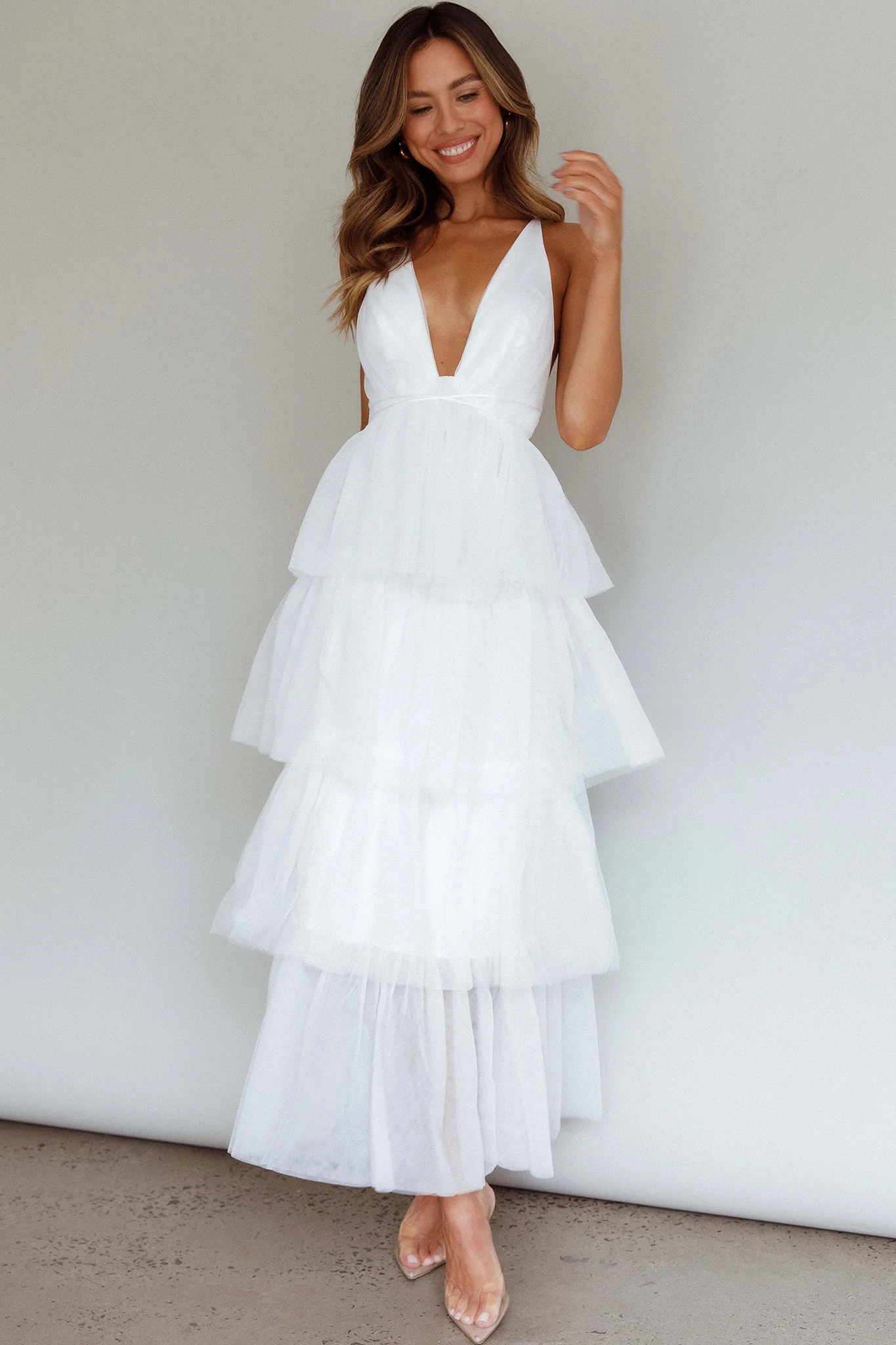 Auguste Tiered Frill Midi Dress White - Image 5