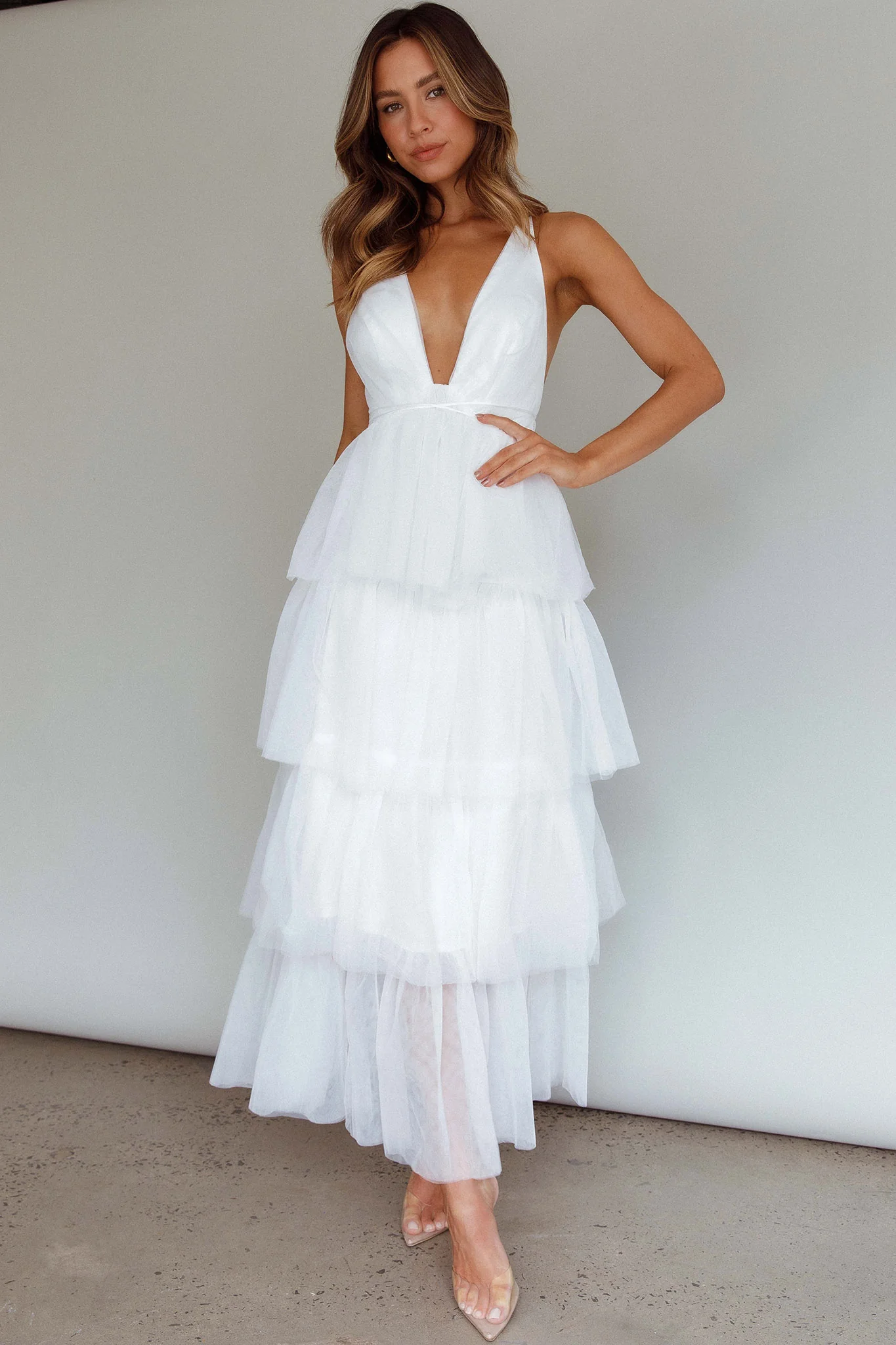 Auguste Tiered Frill Midi Dress White - Image 6