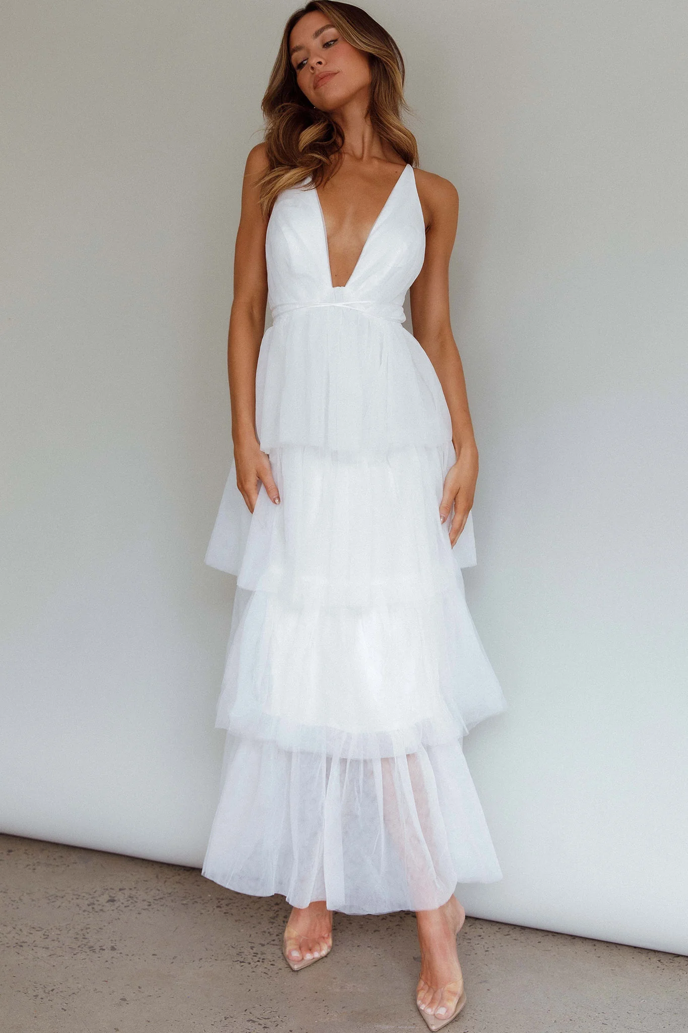 Auguste Tiered Frill Midi Dress White - Image 7