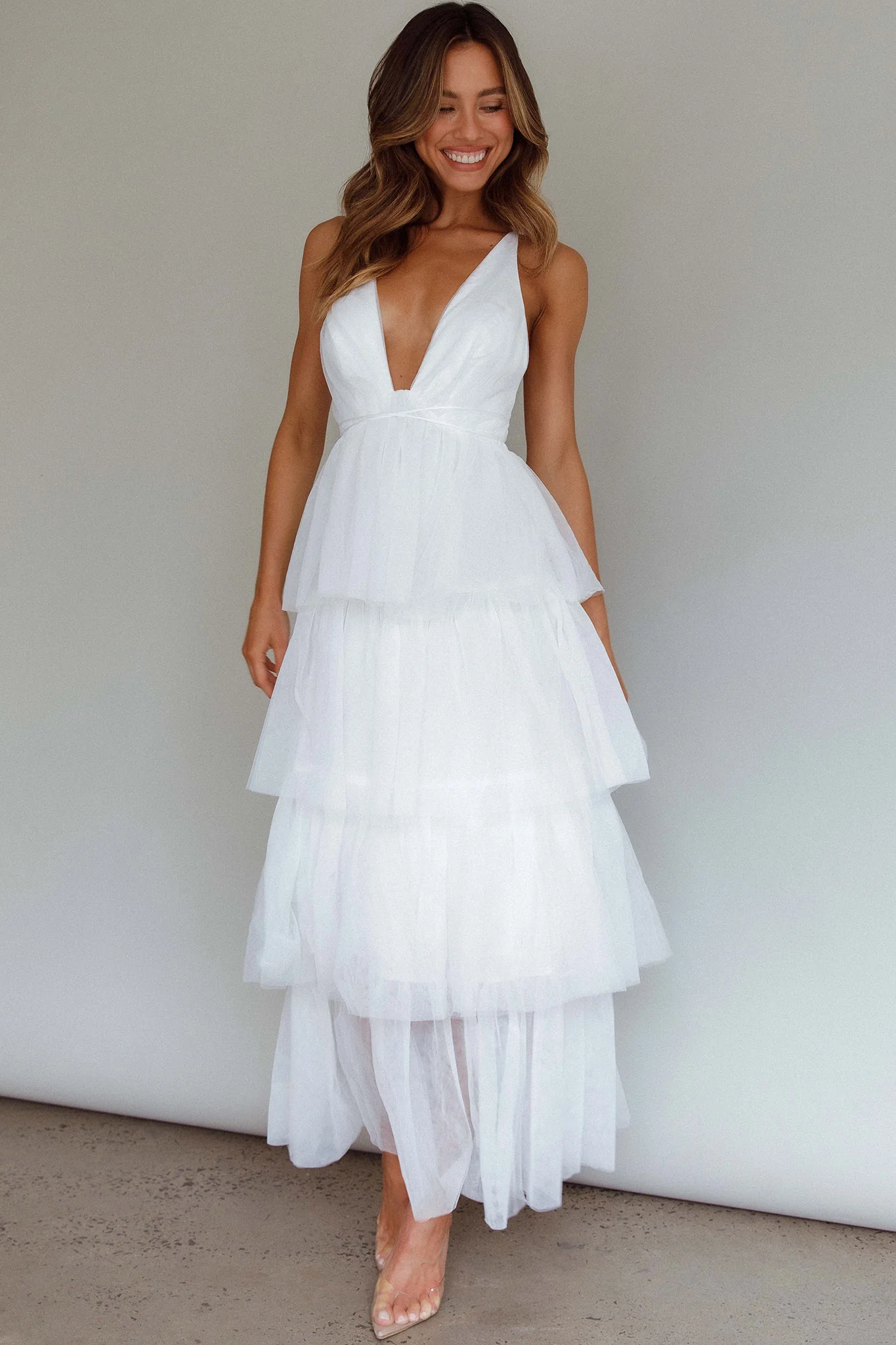 Auguste Tiered Frill Midi Dress White - Image 8