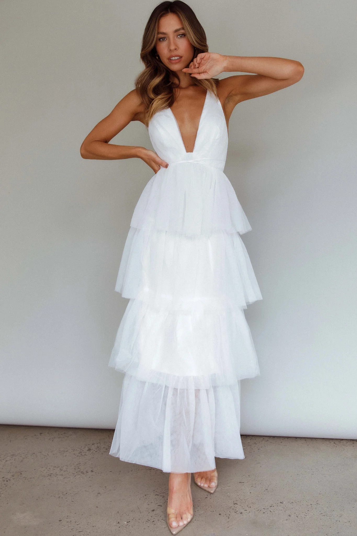 Auguste Tiered Frill Midi Dress White - Image 9