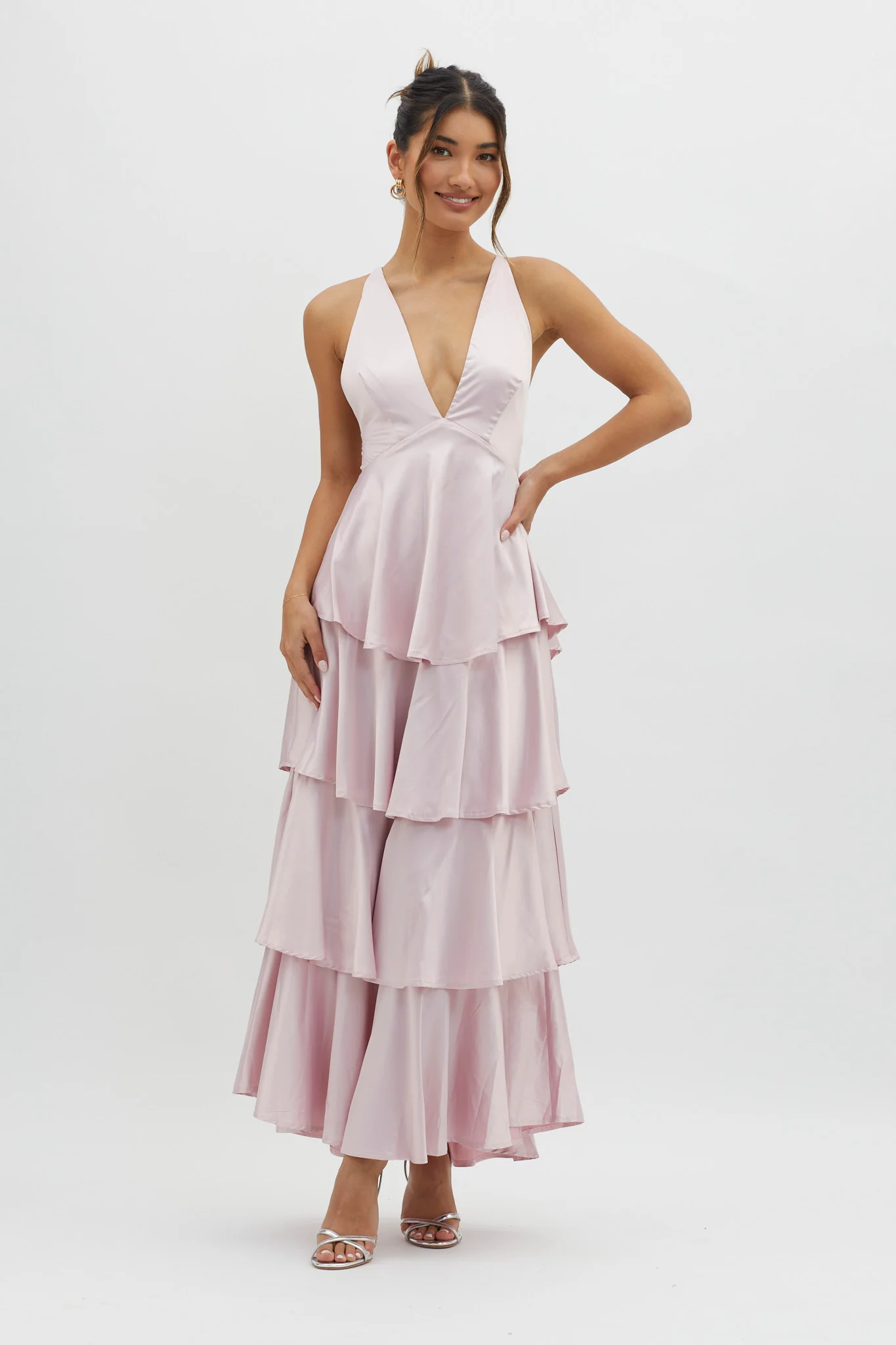 Auguste Tiered Frill Strappy Back Dress Blush - Image 2