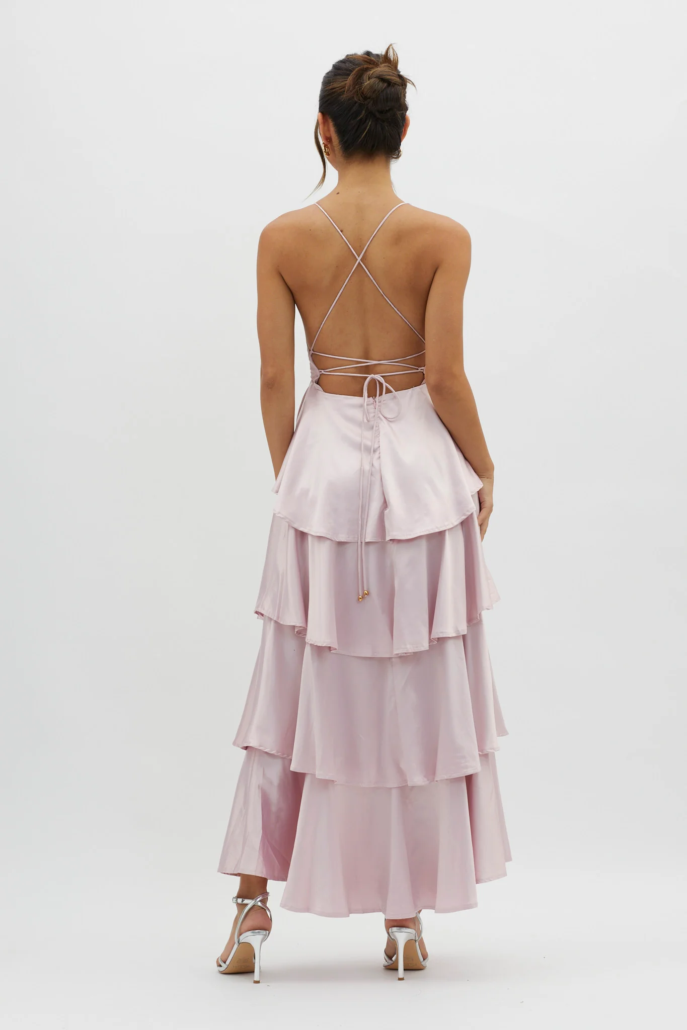 Auguste Tiered Frill Strappy Back Dress Blush - Image 3