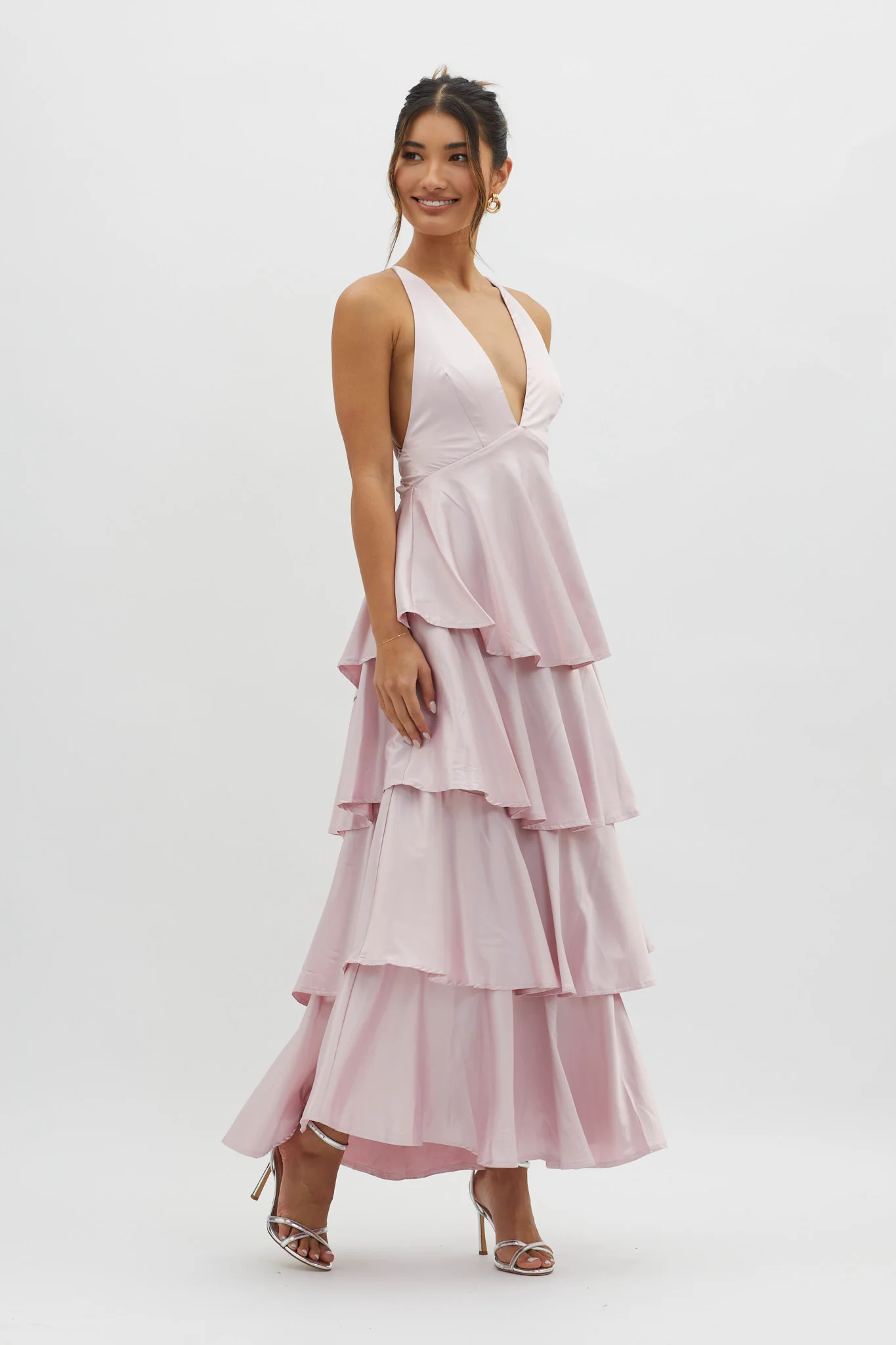 Auguste Tiered Frill Strappy Back Dress Blush - Image 5