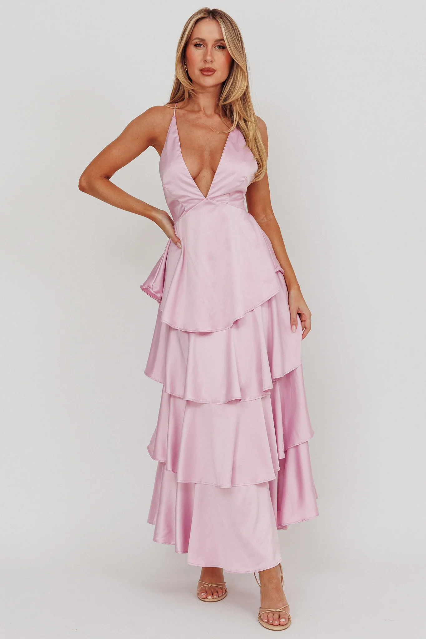 Auguste Tiered Frill Strappy Back Dress Lilac - Image 4