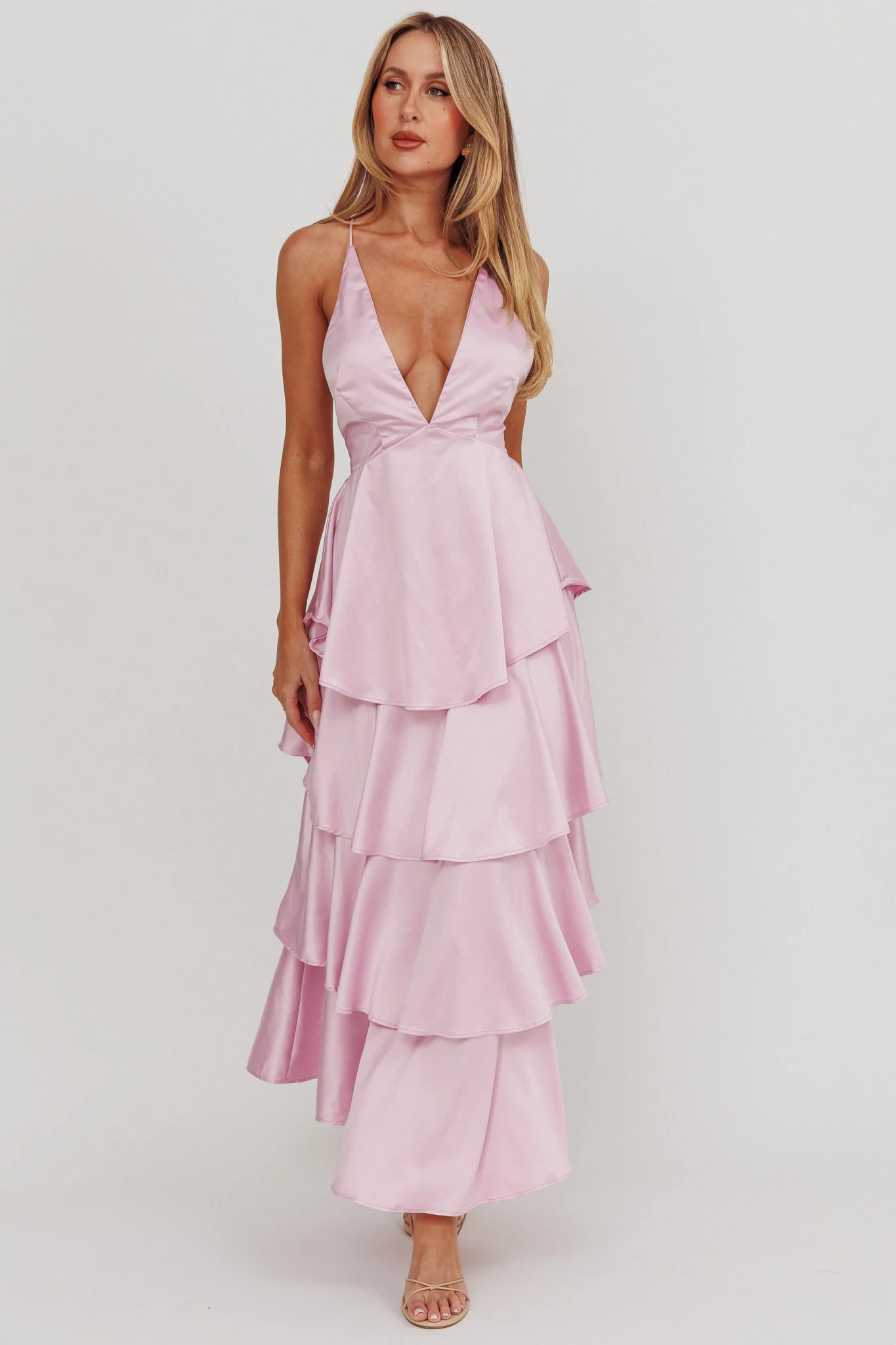 Auguste Tiered Frill Strappy Back Dress Lilac - Image 5