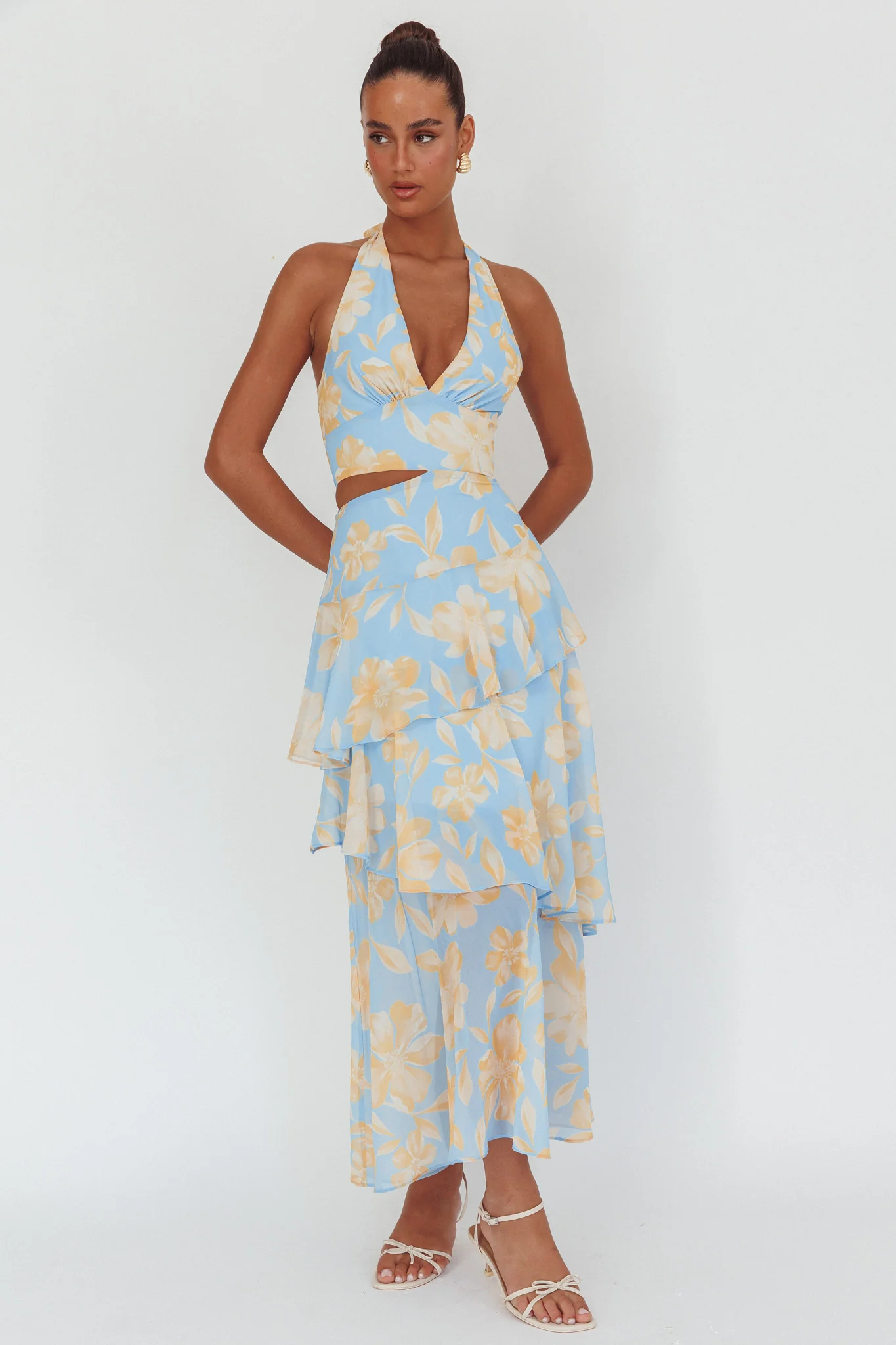 Aura Points Halterneck Cut-Out Maxi Dress Floral Blue - Image 5