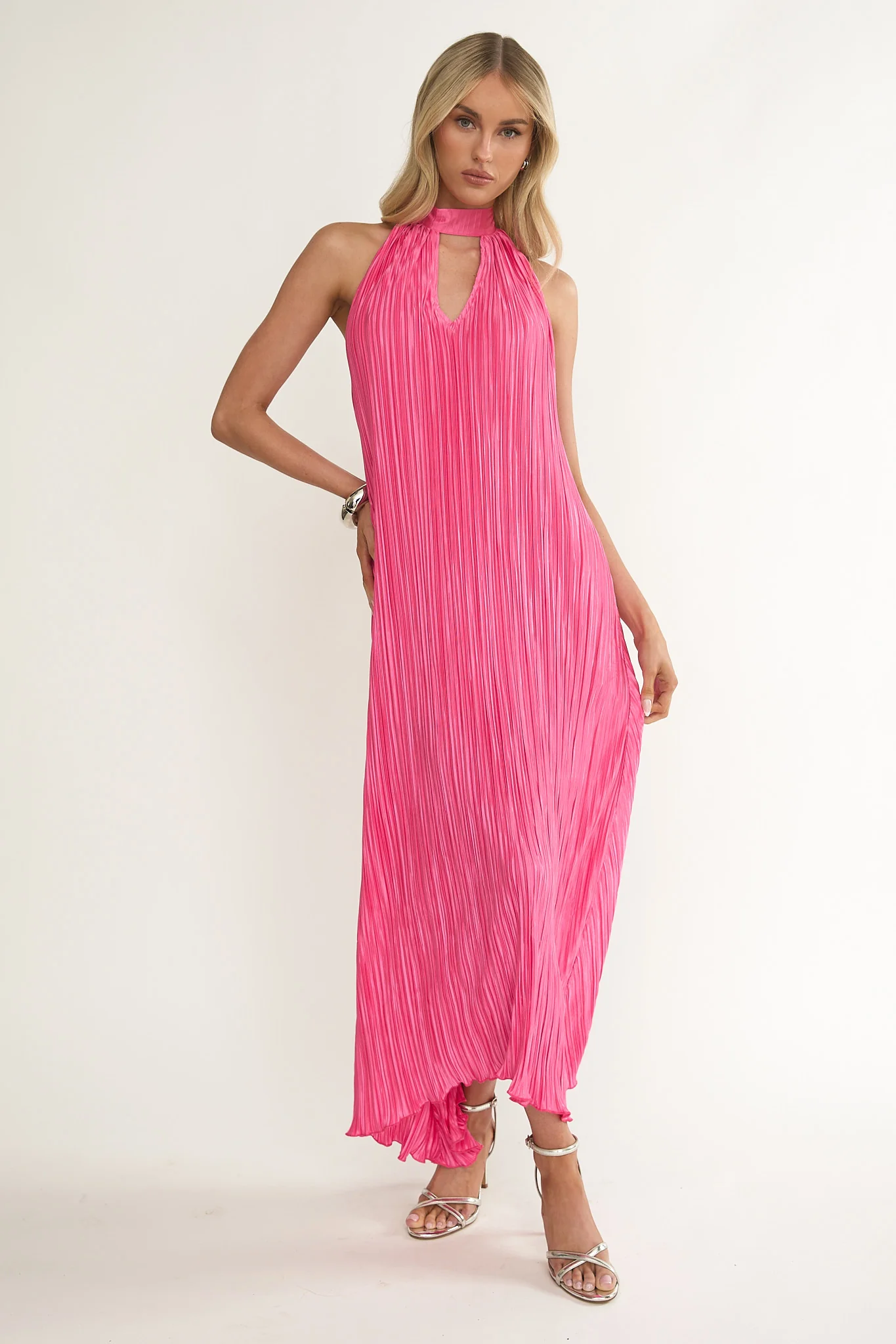 Aurea Halterneck Crepe Maxi Dress Hot Pink - Image 5