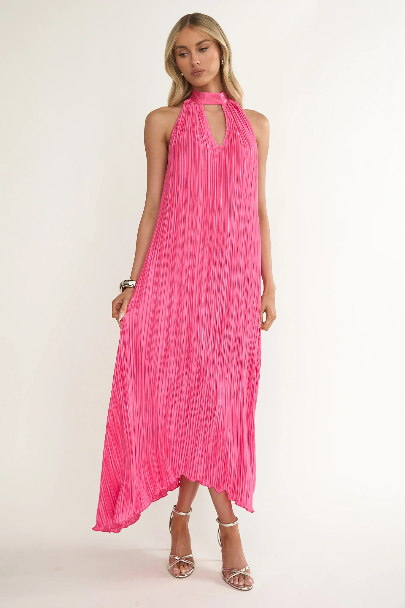 Aurea Halterneck Crepe Maxi Dress Hot Pink - Image 6
