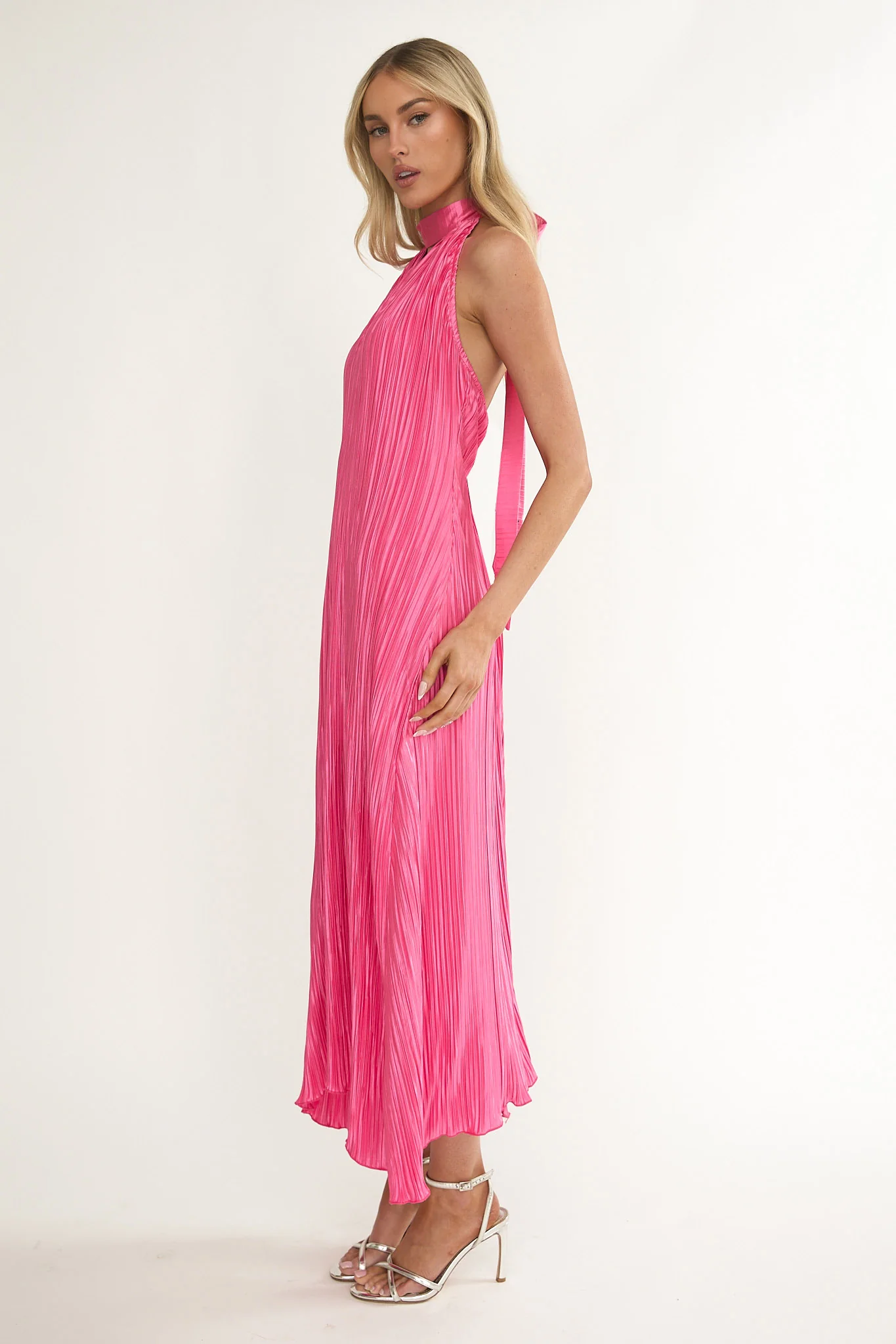 Aurea Halterneck Crepe Maxi Dress Hot Pink - Image 7