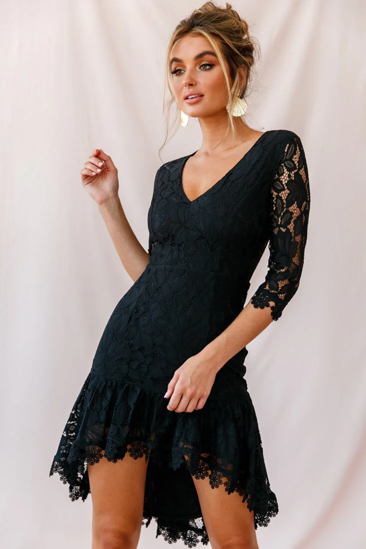 Aurora Lace High-Low Hem Dress Black - Image 2