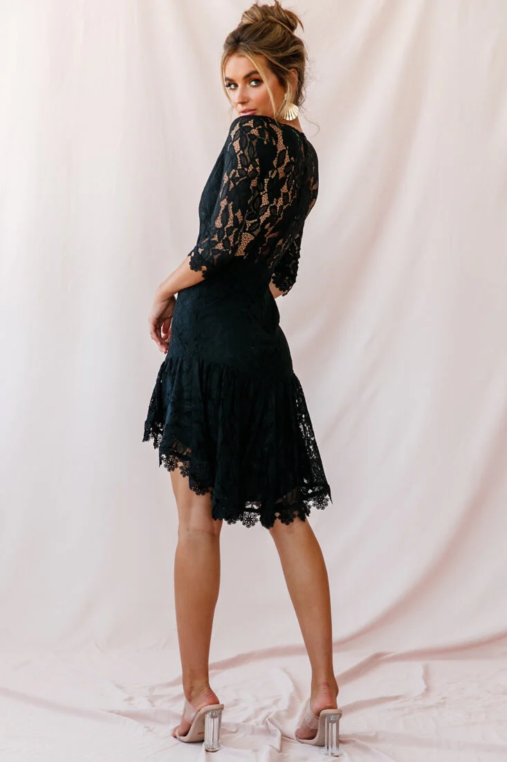 Aurora Lace High-Low Hem Dress Black - Image 3