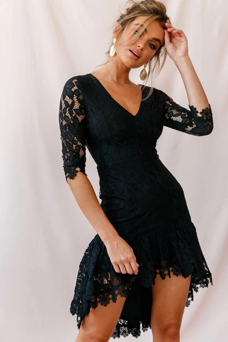 Aurora Lace High-Low Hem Dress Black - Image 5