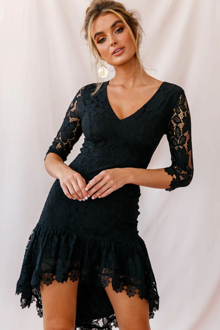 Aurora Lace High-Low Hem Dress Black - Image 6