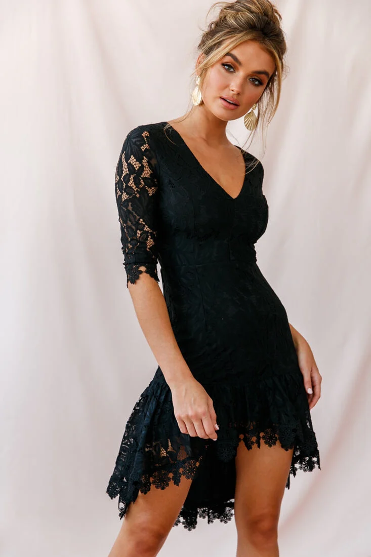 Aurora Lace High-Low Hem Dress Black - Image 7