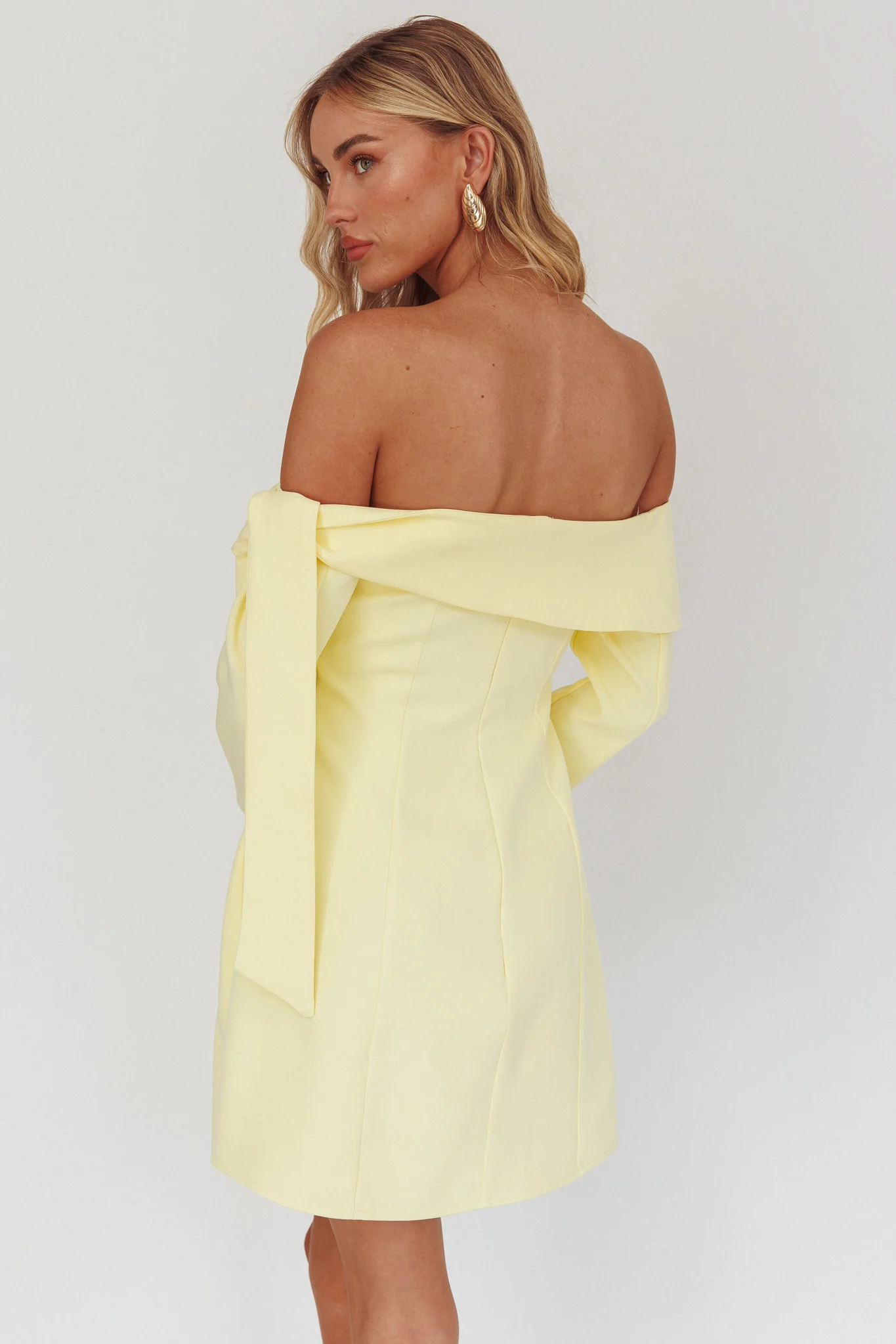 Aurora Sky Off-Shoulder Tie Mini Dress Lemon - Image 2