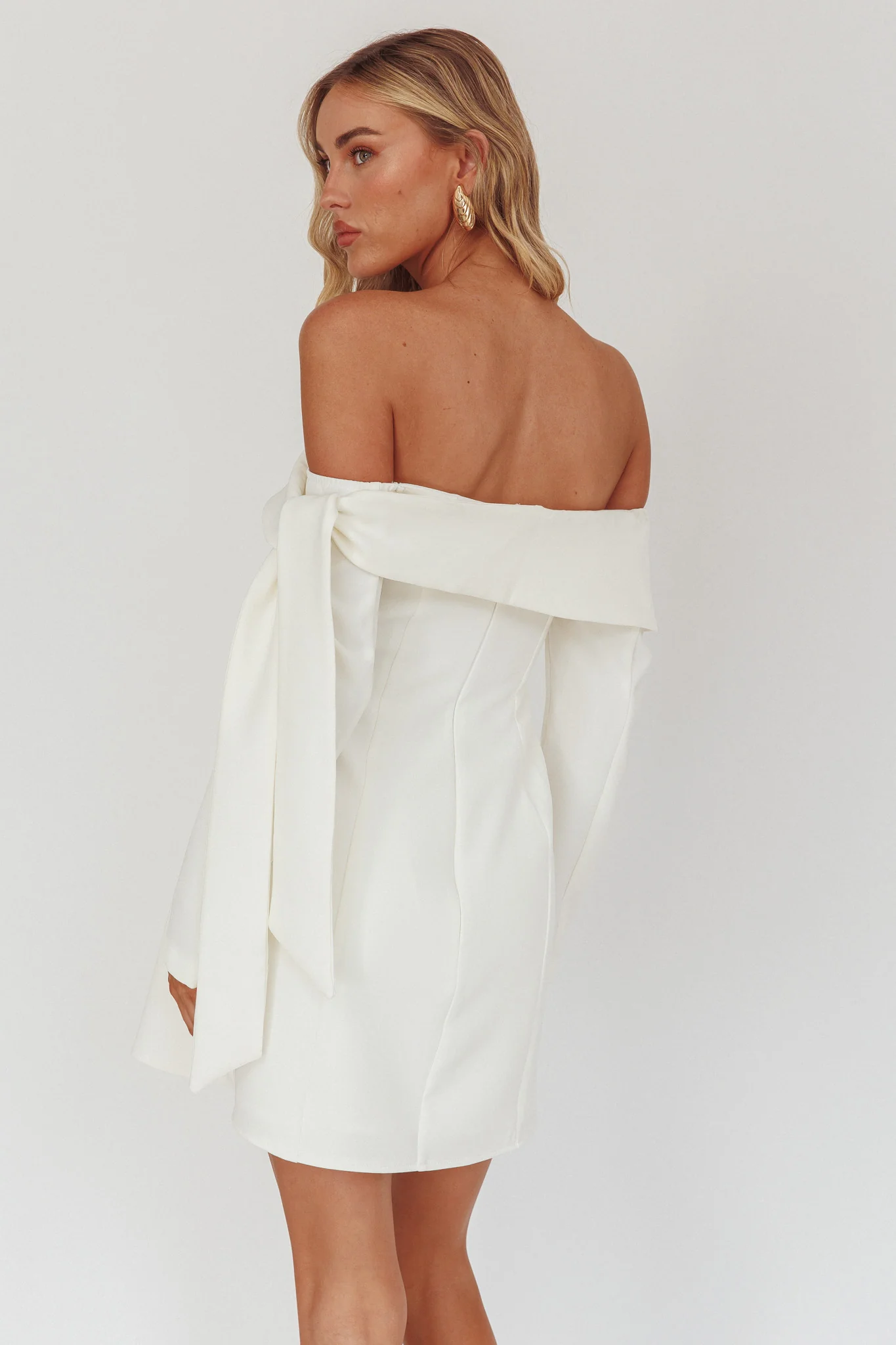 Aurora Sky Off-Shoulder Tie Mini Dress White - Image 2