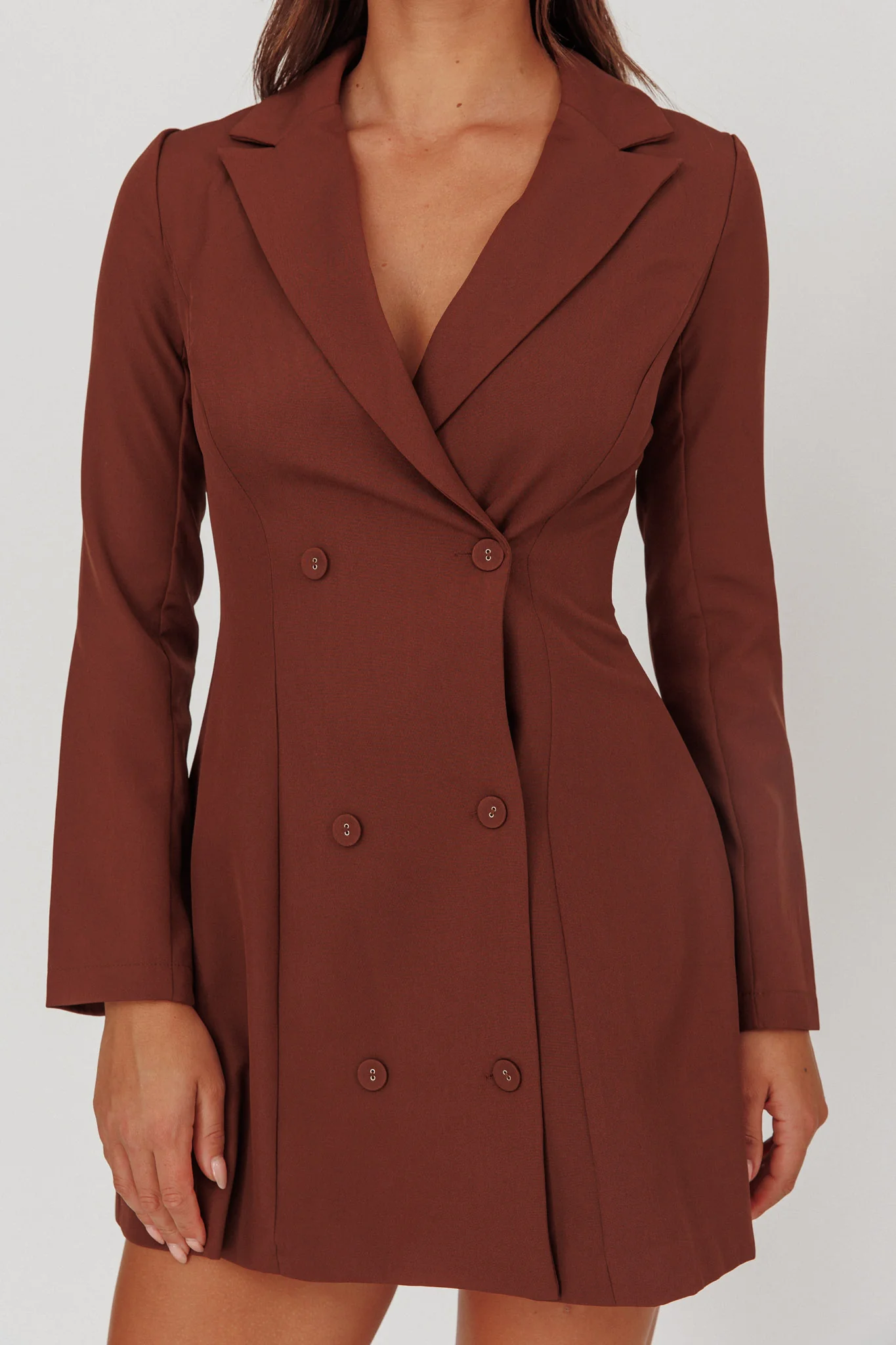 Austria Double Breasted Mini Dress Chocolate - Image 3