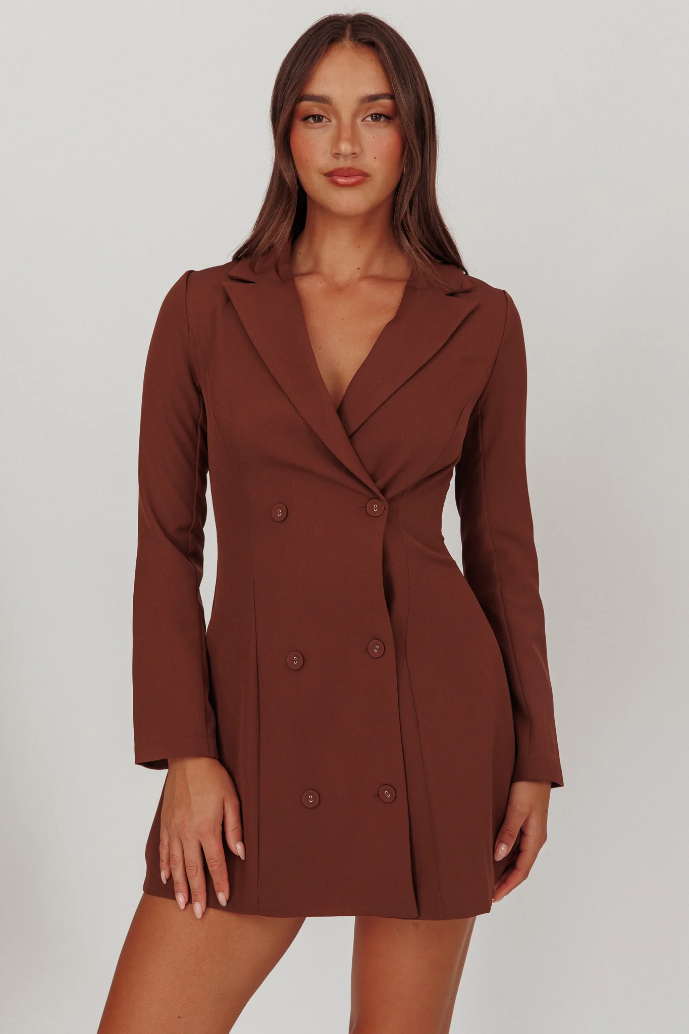 Austria Double Breasted Mini Dress Chocolate - Image 5