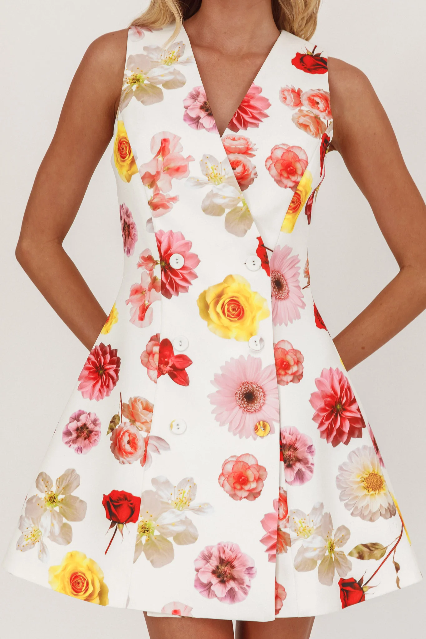 Austria Sleeveless Double Breasted Mini Dress Floral - Image 3