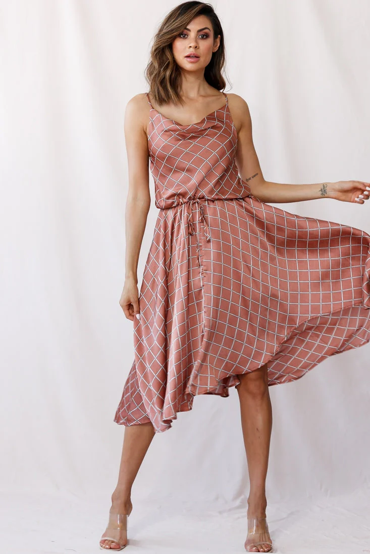 Ava Cowl Neck Drawstring Midi Dress Bronze - Image 6