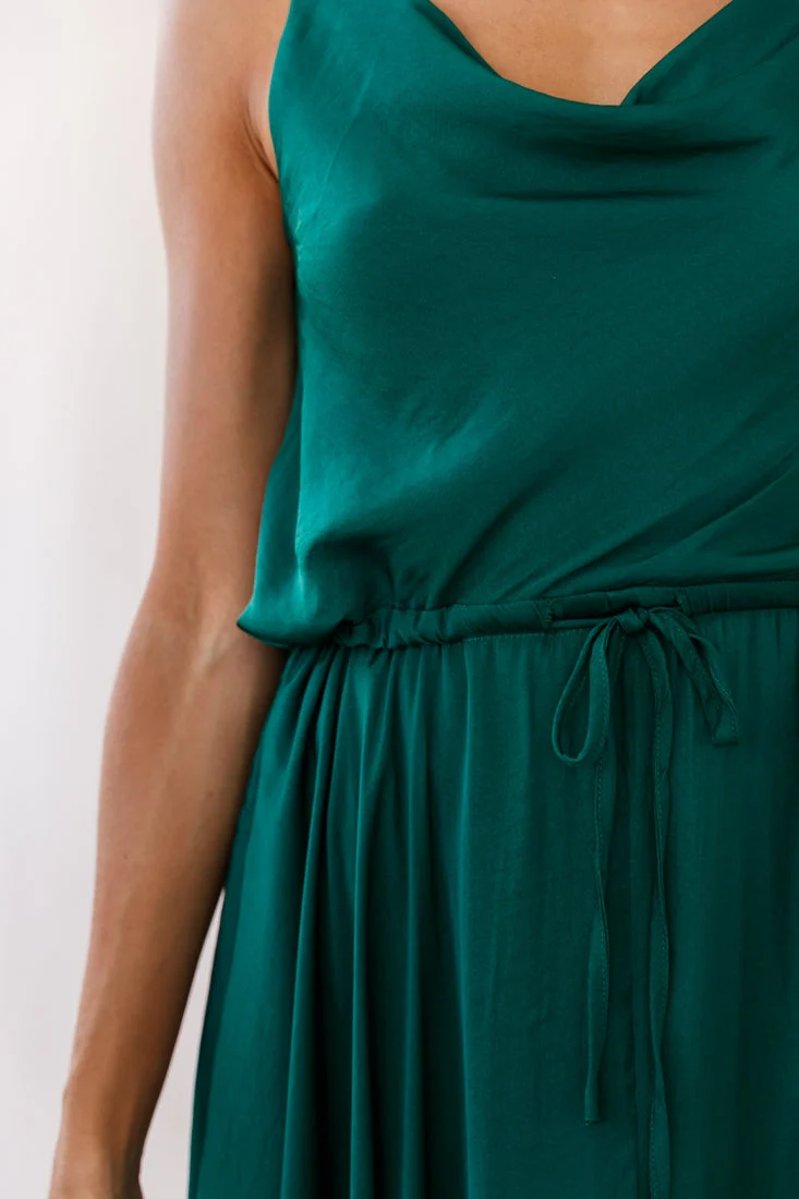 Ava Cowl Neck Drawstring Midi Dress Forest Green - Image 4
