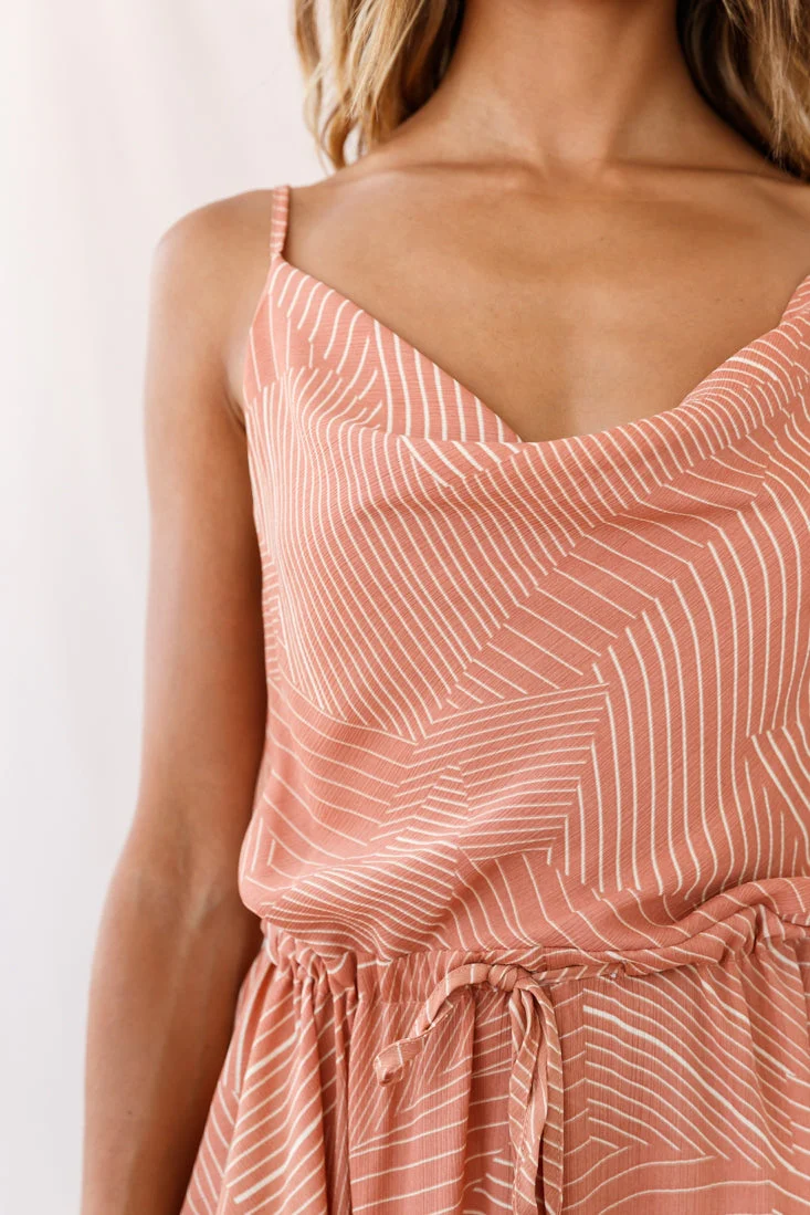 Ava Cowl Neck Drawstring Midi Dress Line Print Nude - Image 4