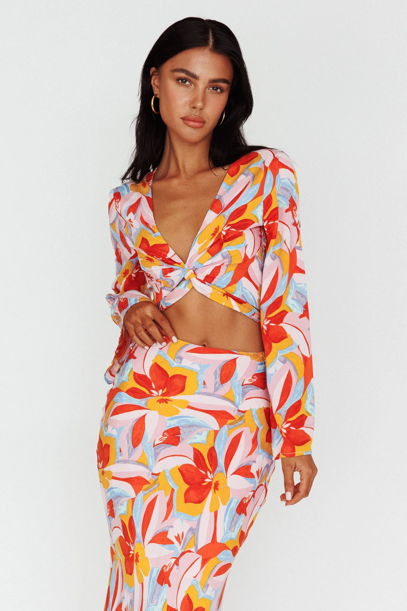 Avalo Bell Sleeve Crop Top Floral Pink - Image 5