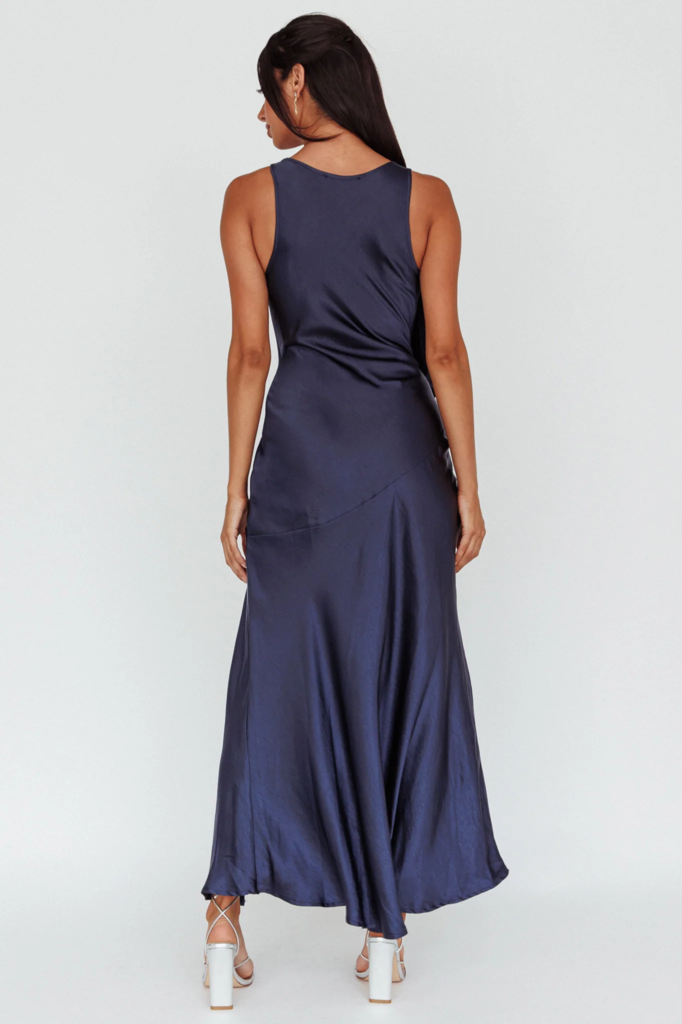 Averie Bow Shoulder Split Midi Dress Navy - Image 2