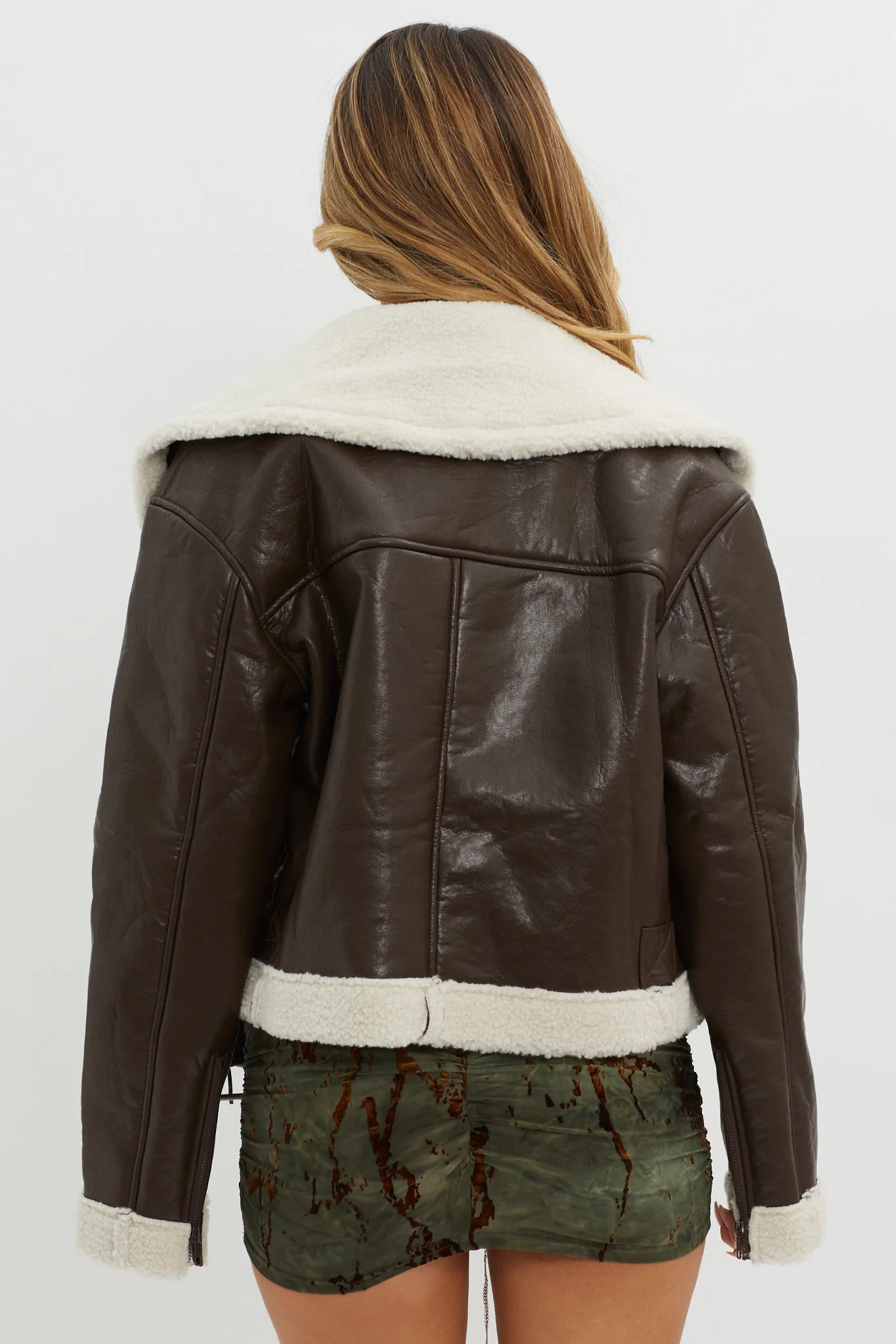 Aviatrix Faux Leather Sherpa Jacket Brown - Image 3