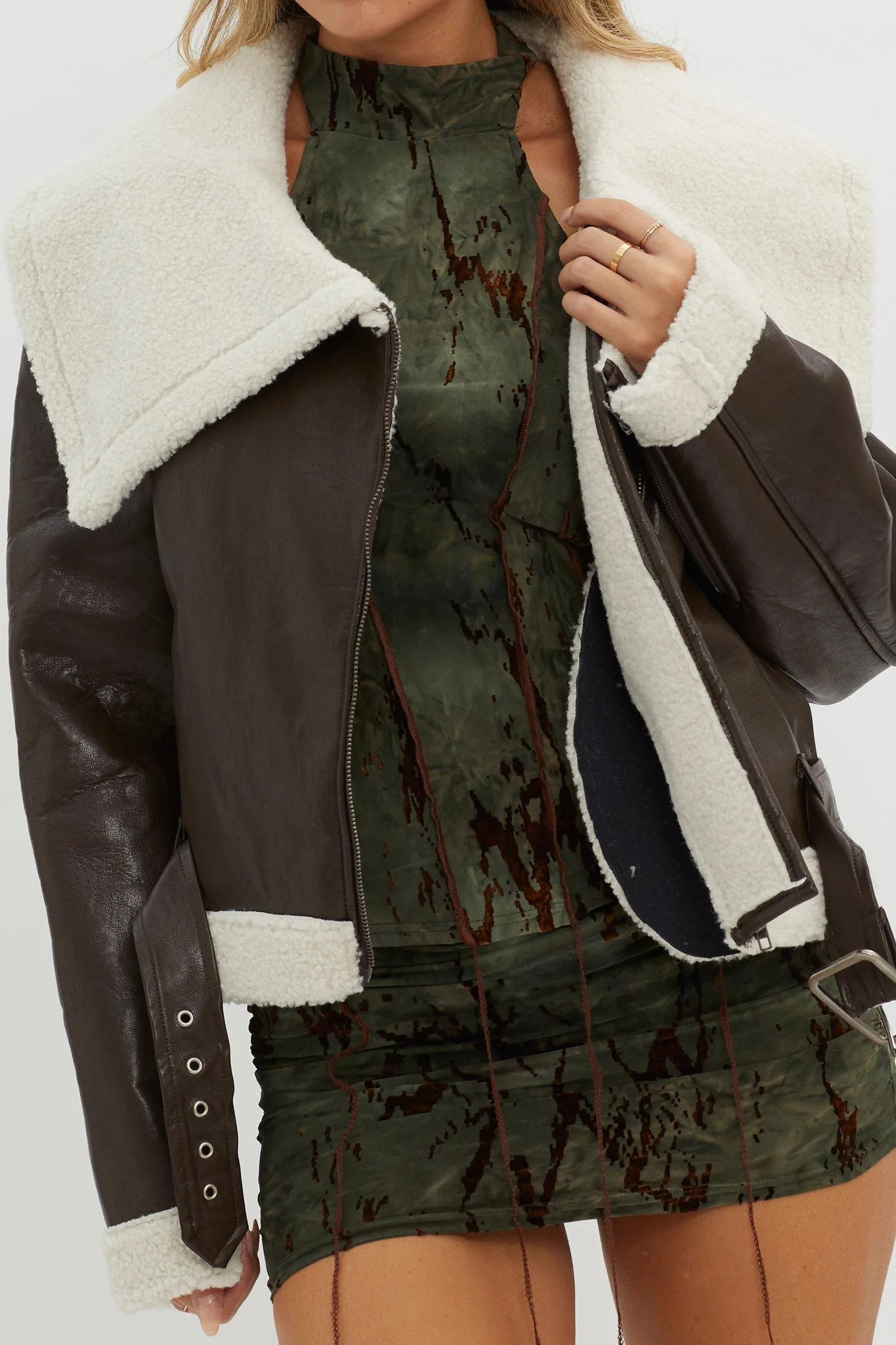 Aviatrix Faux Leather Sherpa Jacket Brown - Image 4