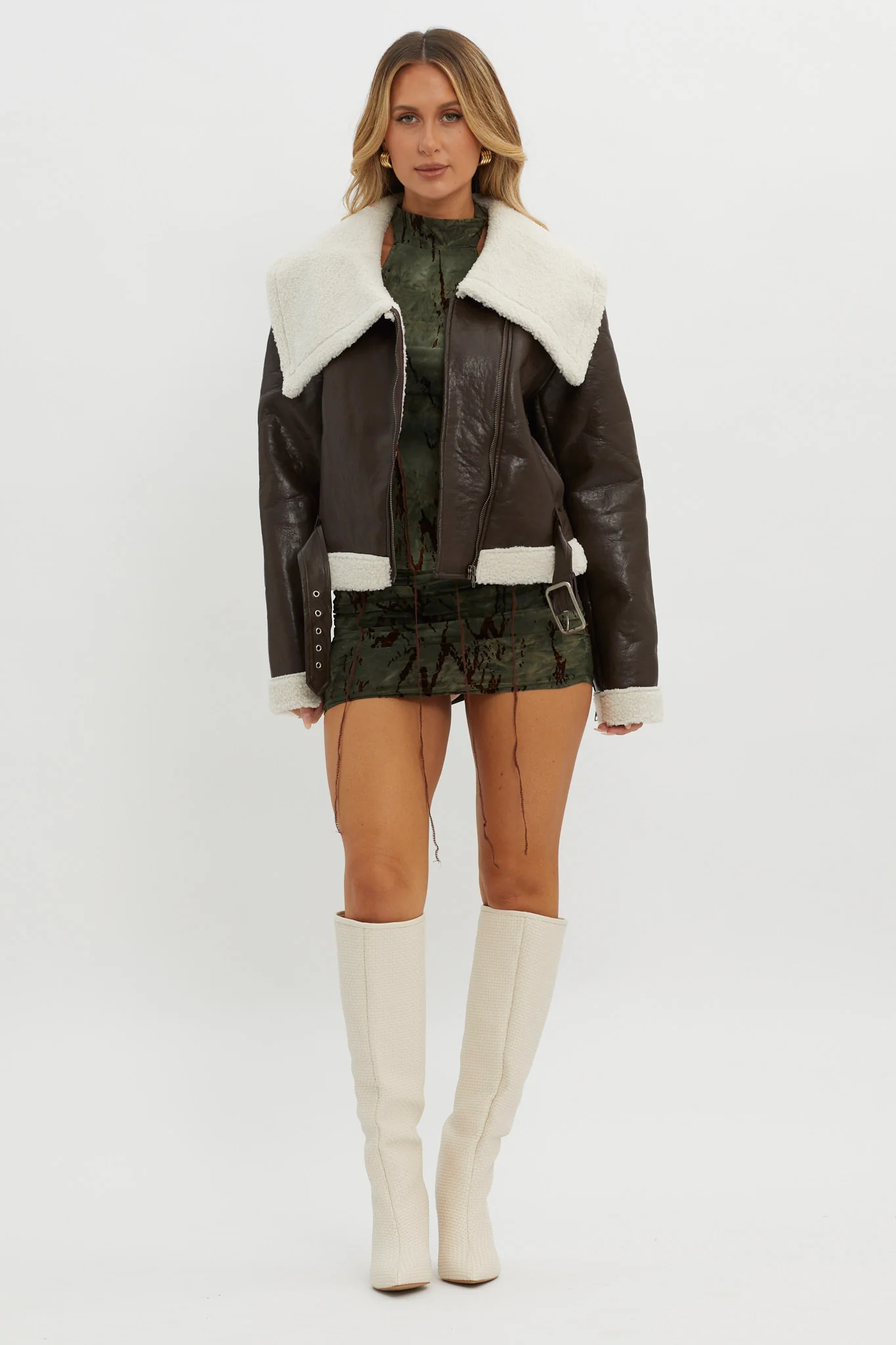 Aviatrix Faux Leather Sherpa Jacket Brown - Image 5