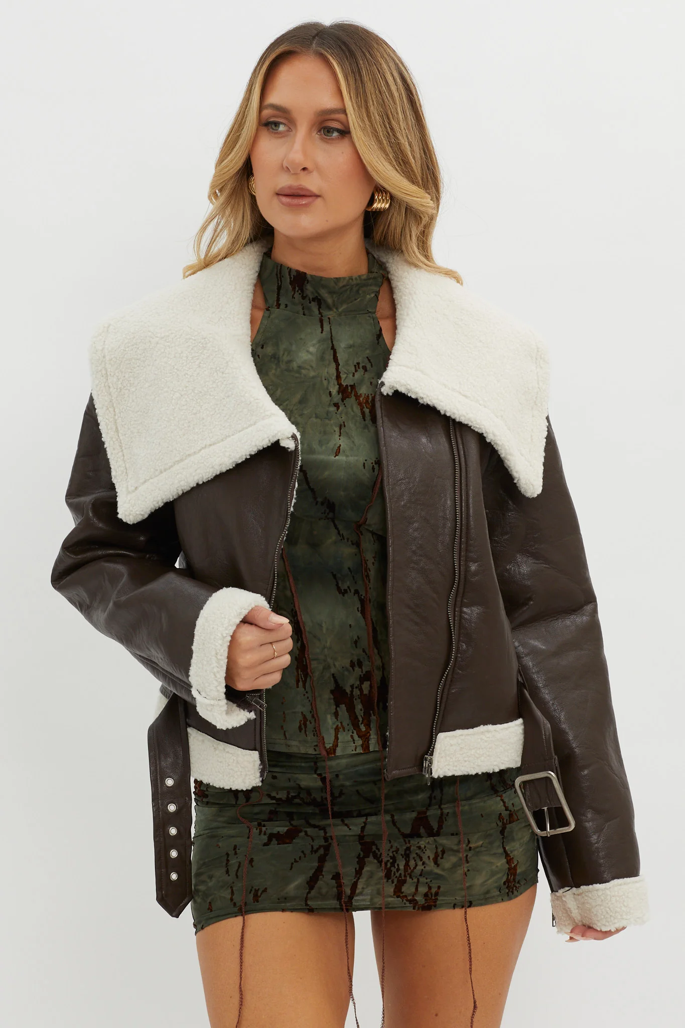 Aviatrix Faux Leather Sherpa Jacket Brown - Image 6