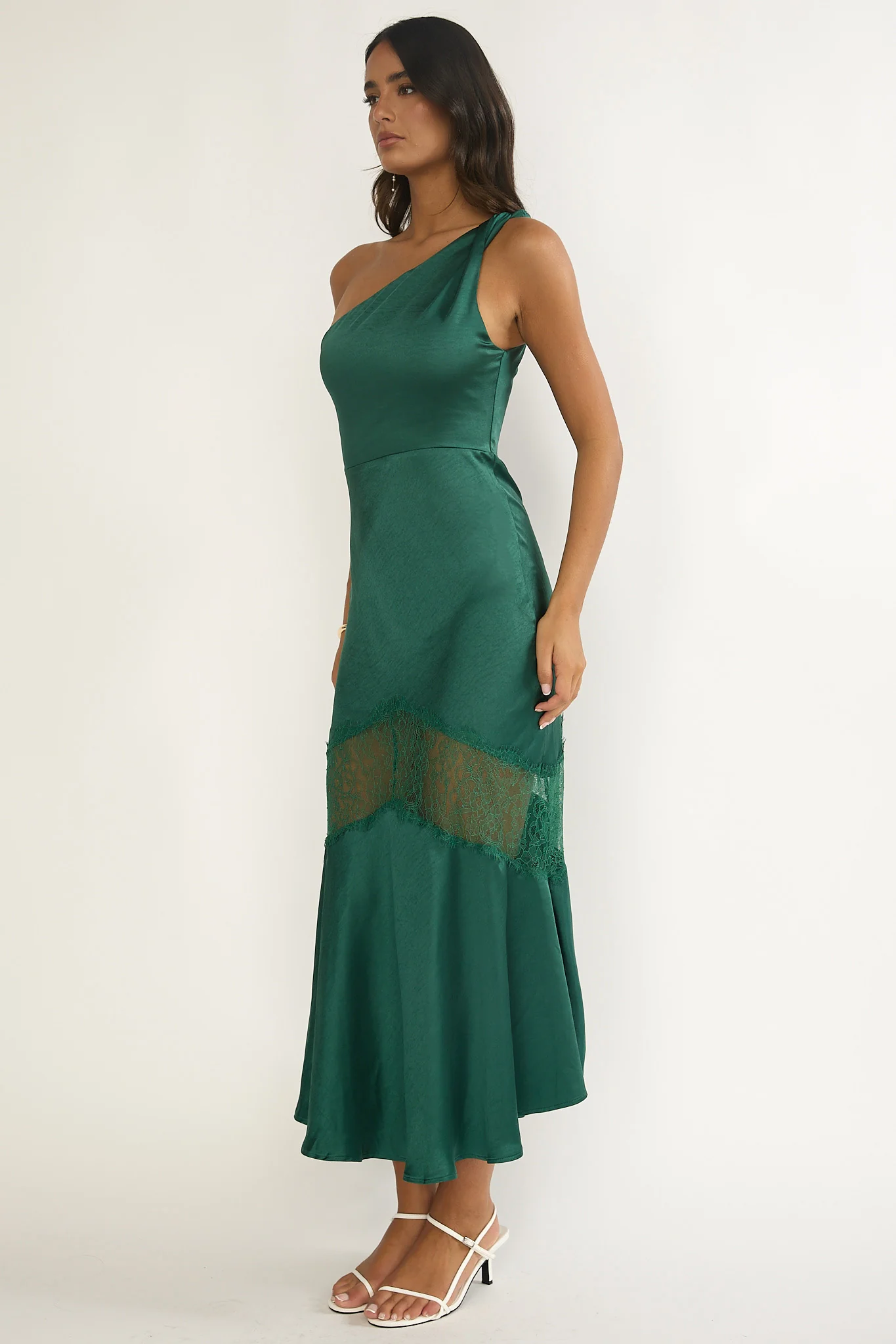 Avielle Lace Trim One-Shoulder Maxi Dress Forest Green - Image 6