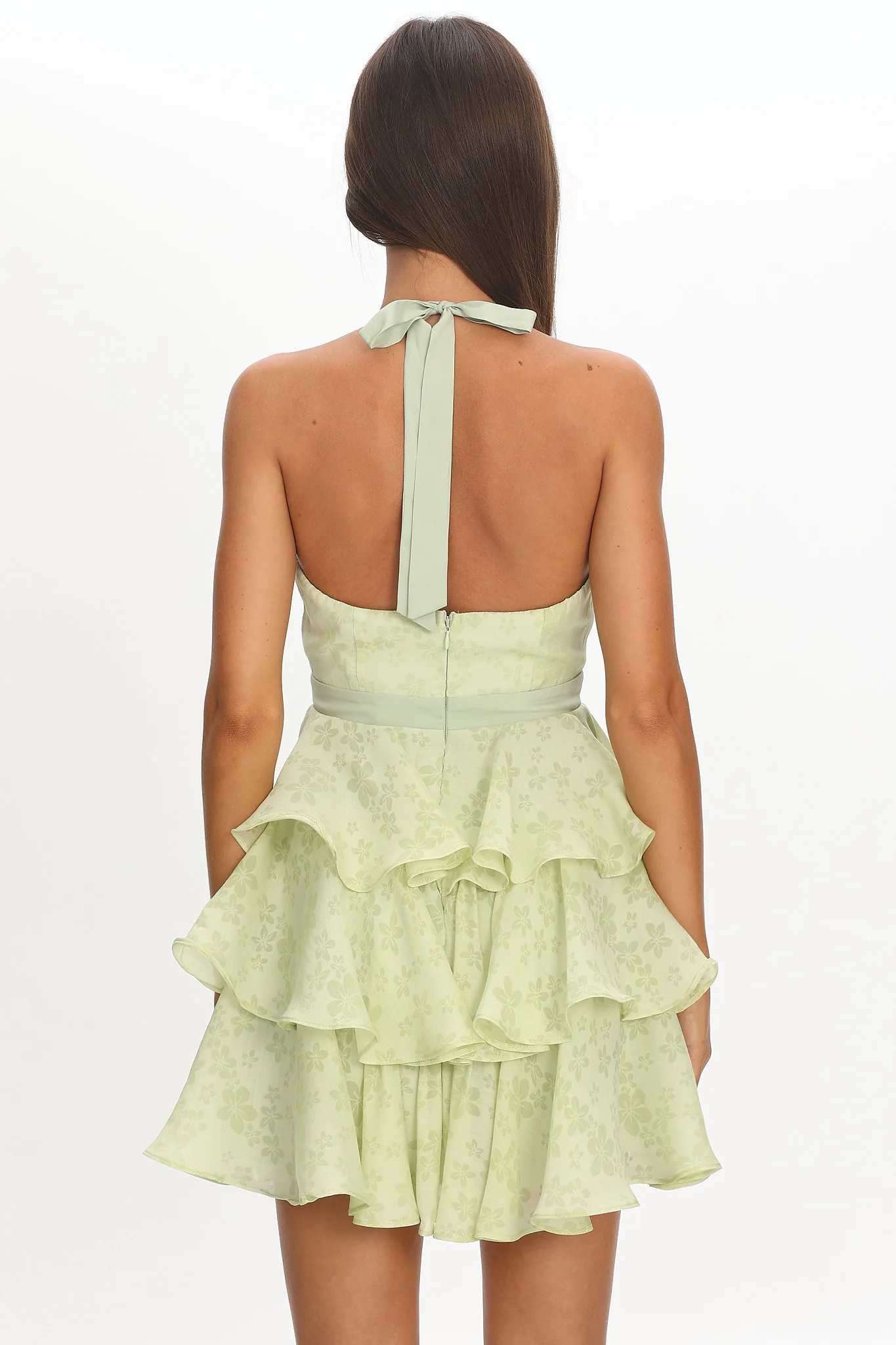 Ayala Halterneck Ruffle Mini Dress Floral Lime - Image 2