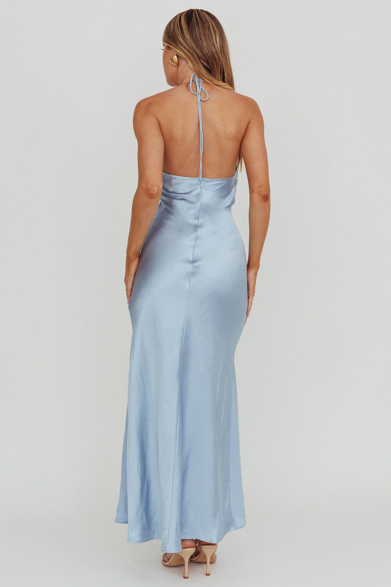 Aysah Chiffon Hem Halter Maxi Dress Light Blue - Image 2