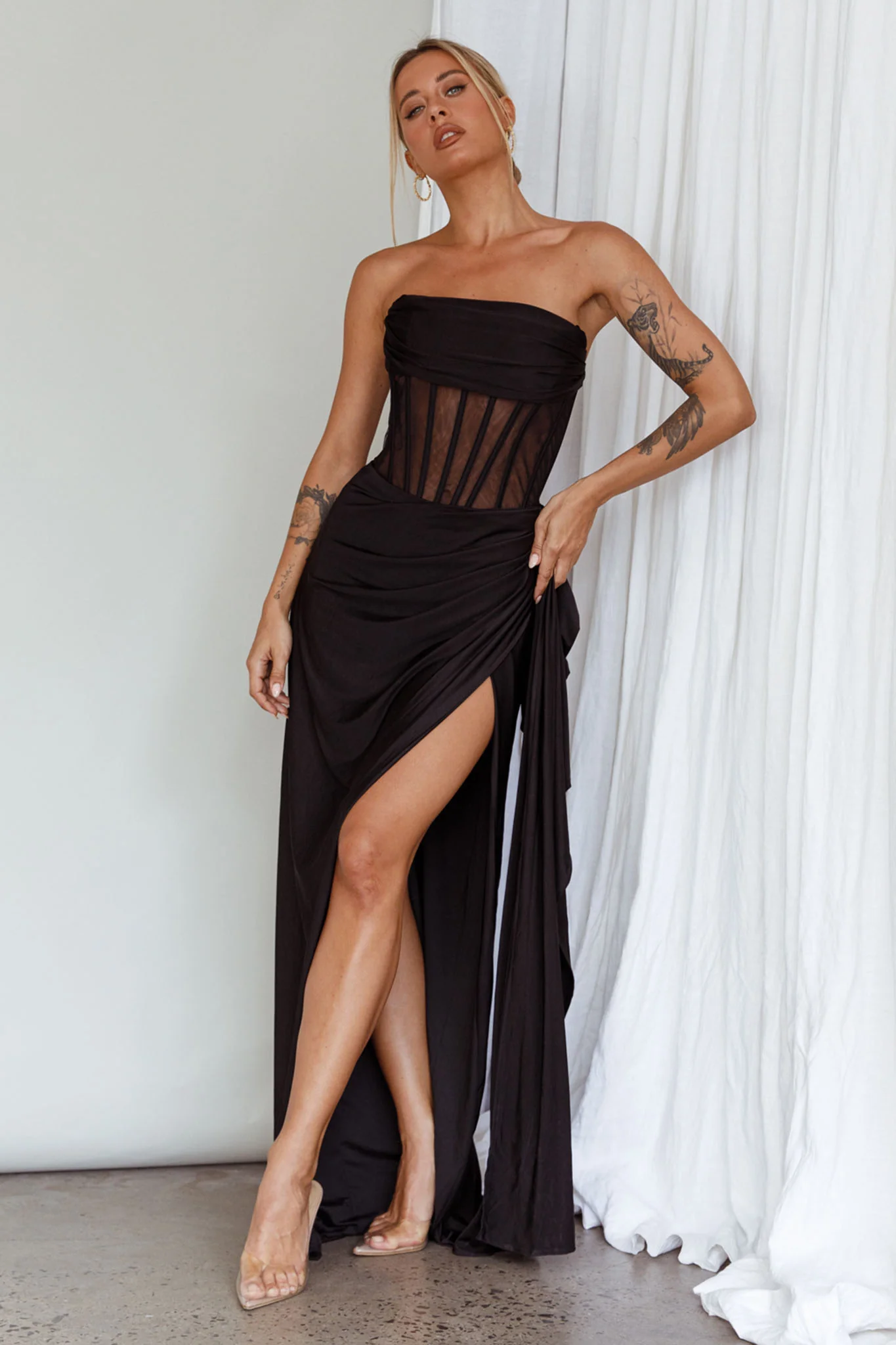 Aysha Strapless Split Maxi Dress Black - Image 4