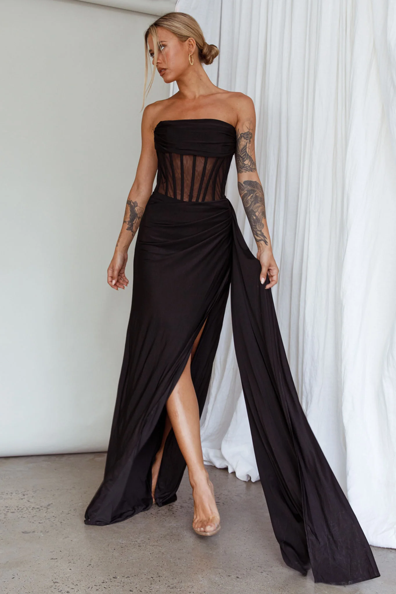 Aysha Strapless Split Maxi Dress Black - Image 5