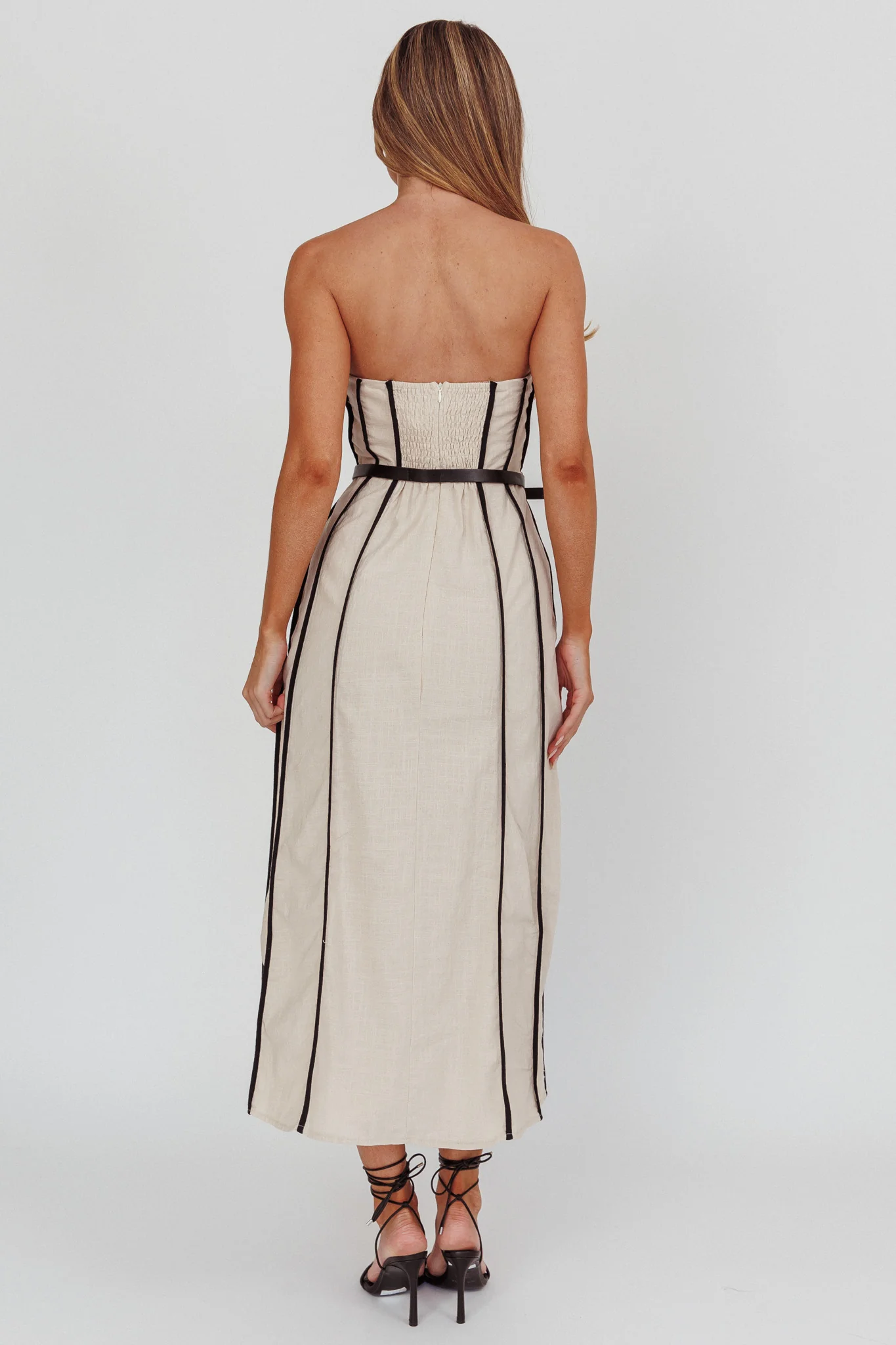 Azalea Sleeveless A-Line Midi Dress Sand - Image 3