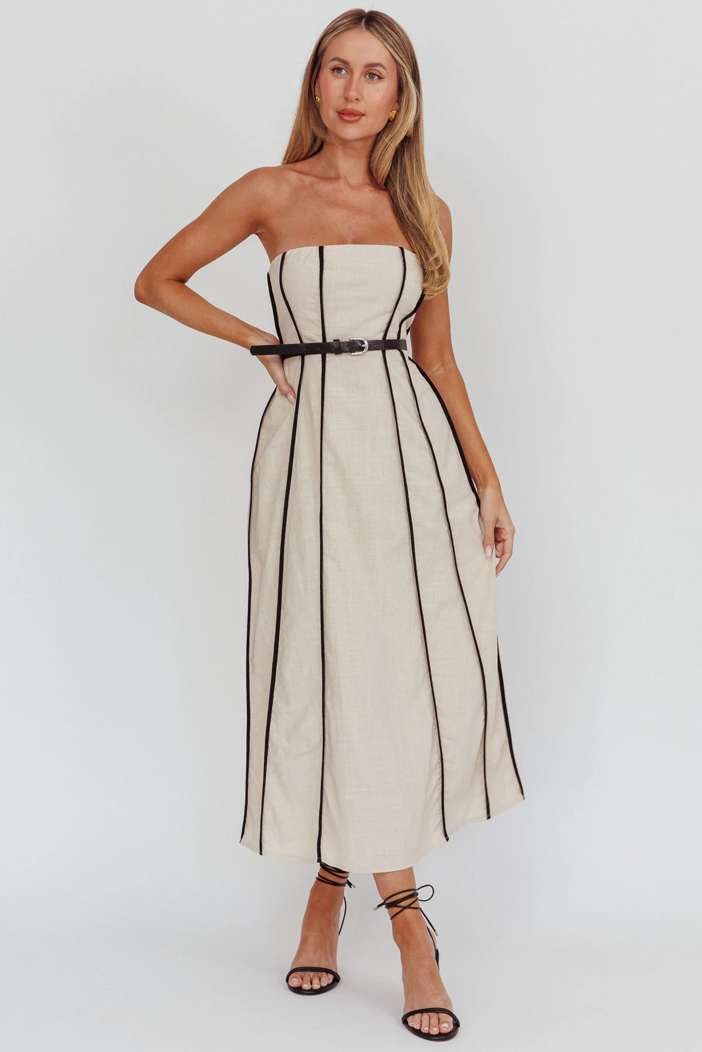 Azalea Sleeveless A-Line Midi Dress Sand - Image 4
