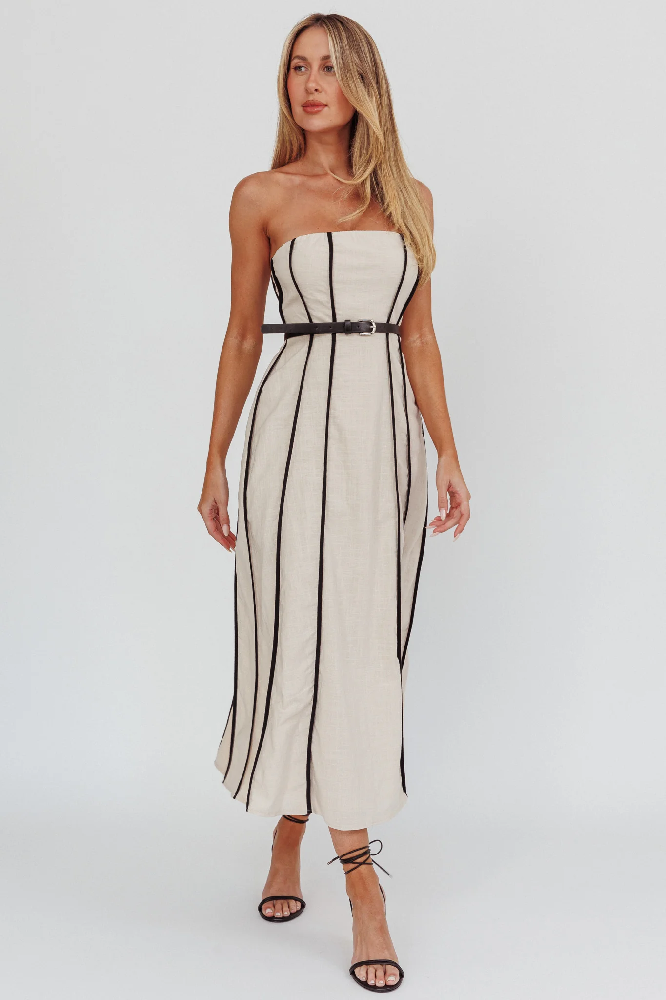 Azalea Sleeveless A-Line Midi Dress Sand - Image 6